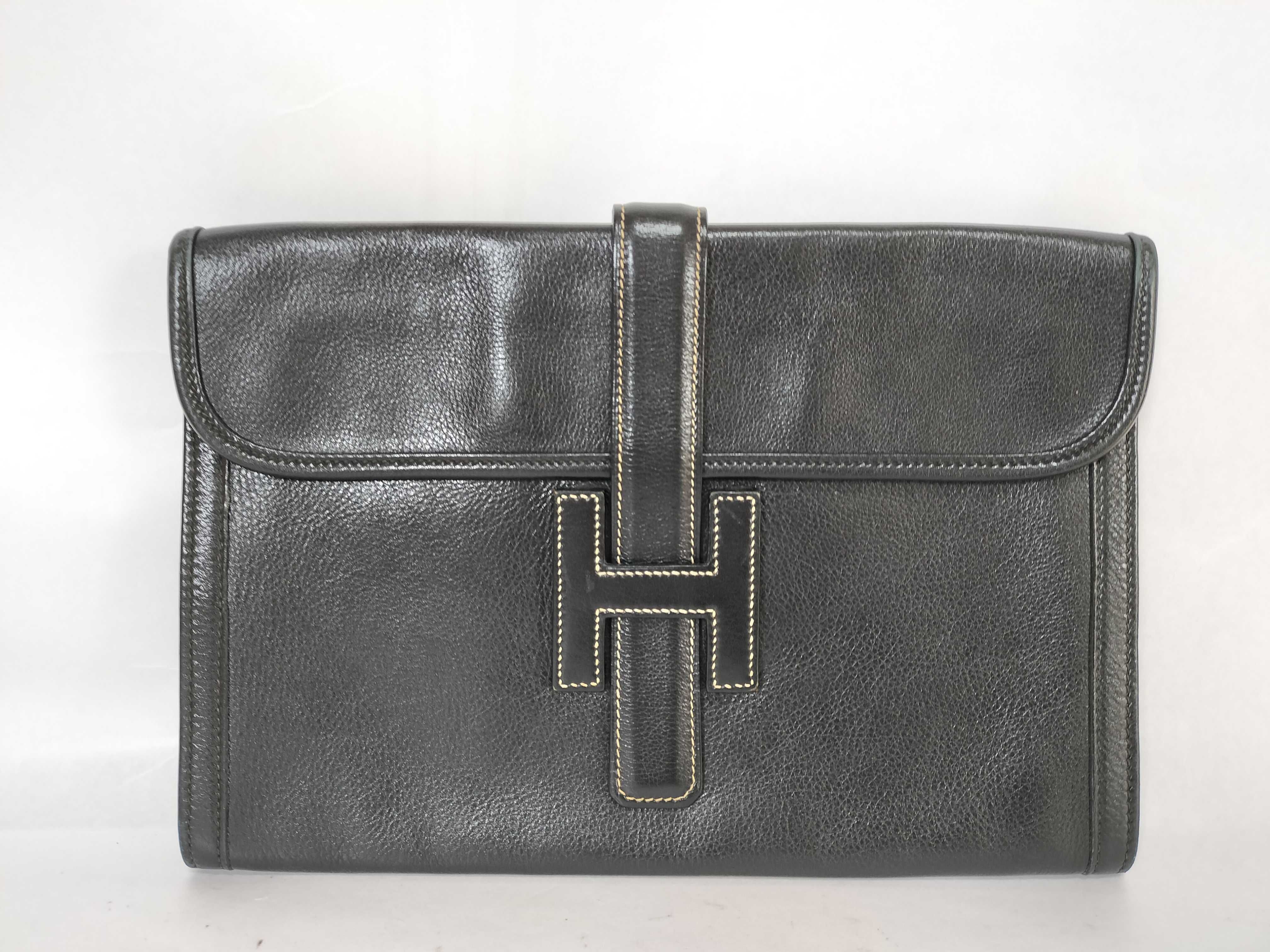 Digier Clutch Bag Second Bag Black H Logo Design Leather Clutch Bag
