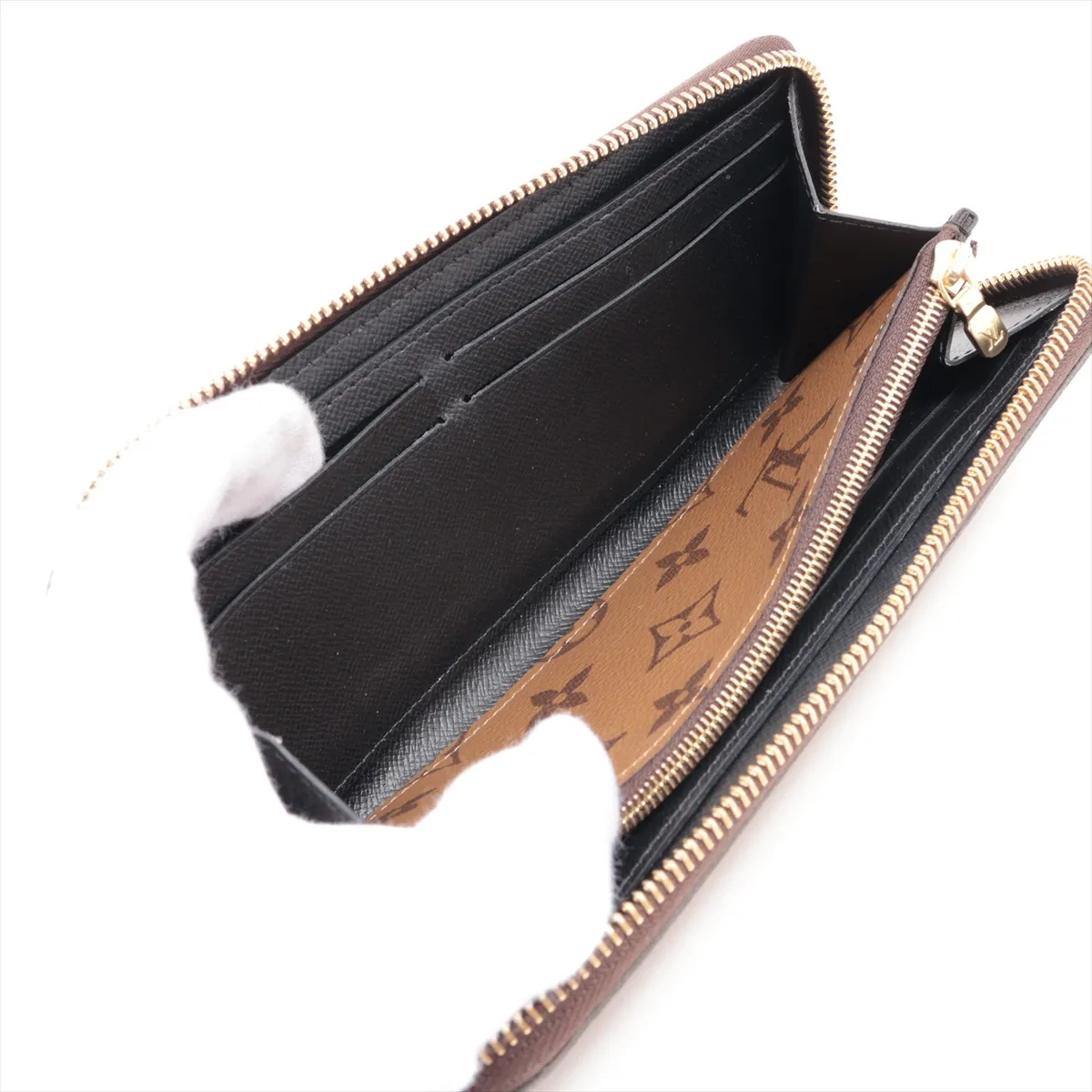 Monogram Reverse Portefeuille Clemence M82336 Brown Round Zip Wallet (RFID detected) — view 5