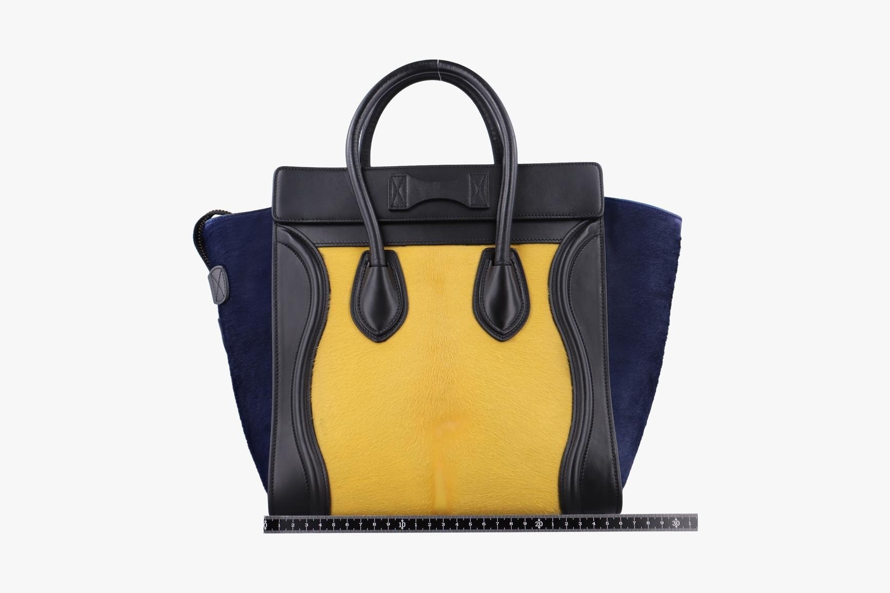 Luggage Micro Shopper, Leather x Calf Hair, Black x Yellow x Blue — view 2