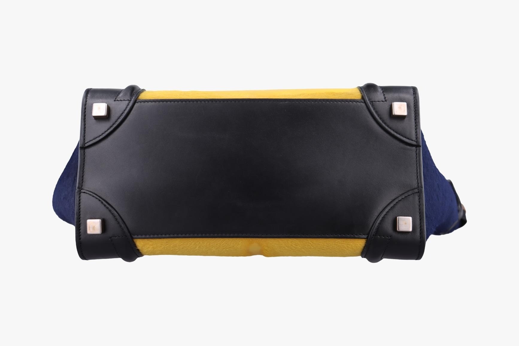Luggage Micro Shopper, Leather x Calf Hair, Black x Yellow x Blue — view 3