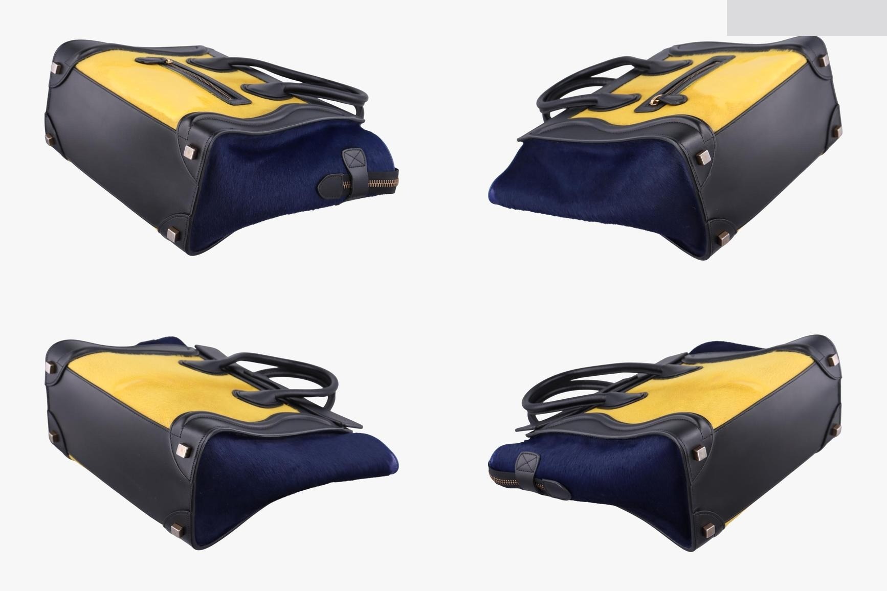 Luggage Micro Shopper, Leather x Calf Hair, Black x Yellow x Blue — view 4