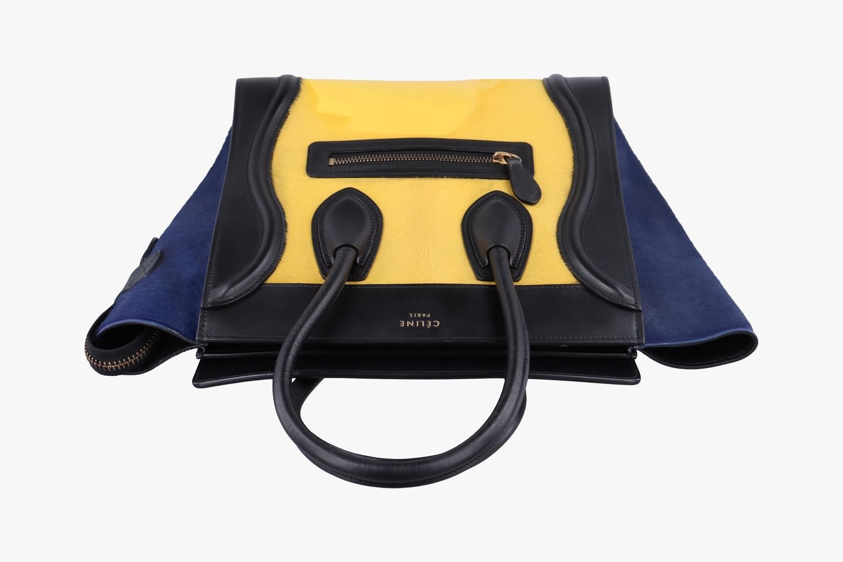 Luggage Micro Shopper, Leather x Calf Hair, Black x Yellow x Blue — view 5