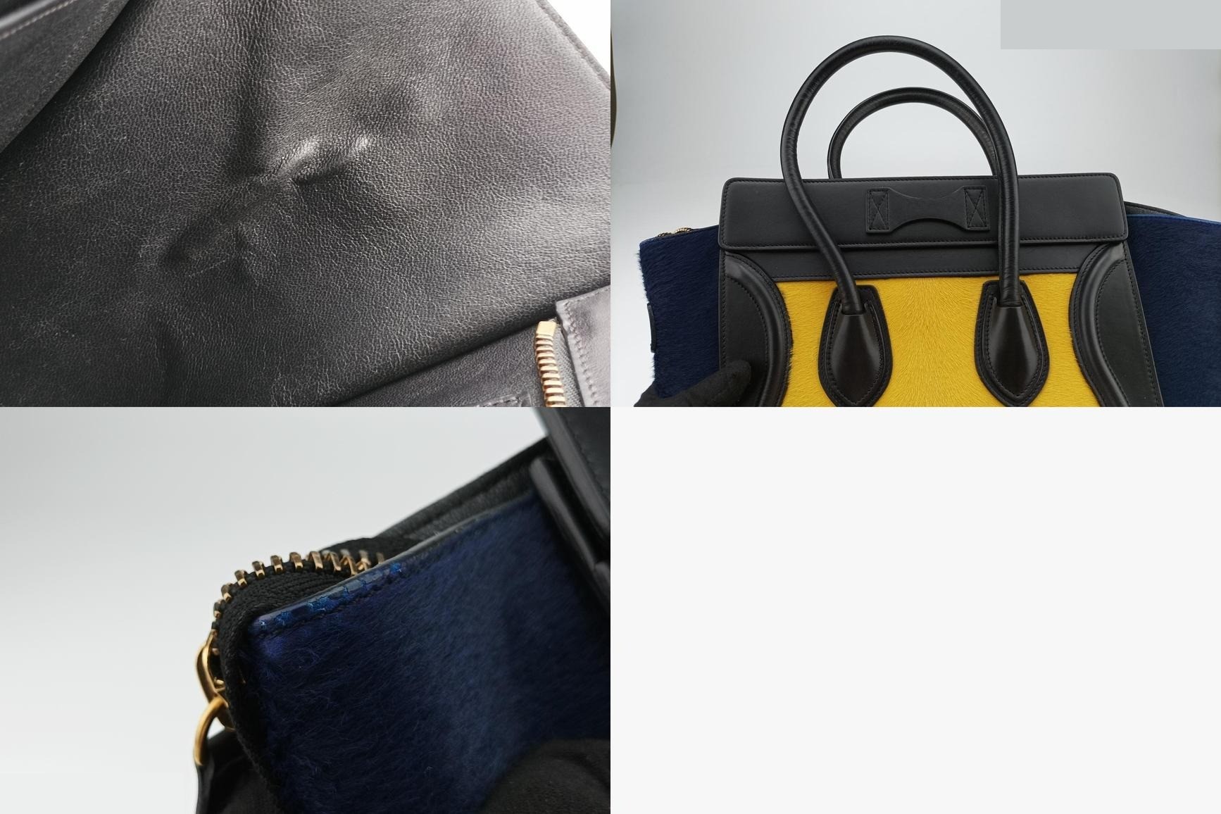 Luggage Micro Shopper, Leather x Calf Hair, Black x Yellow x Blue — view 10