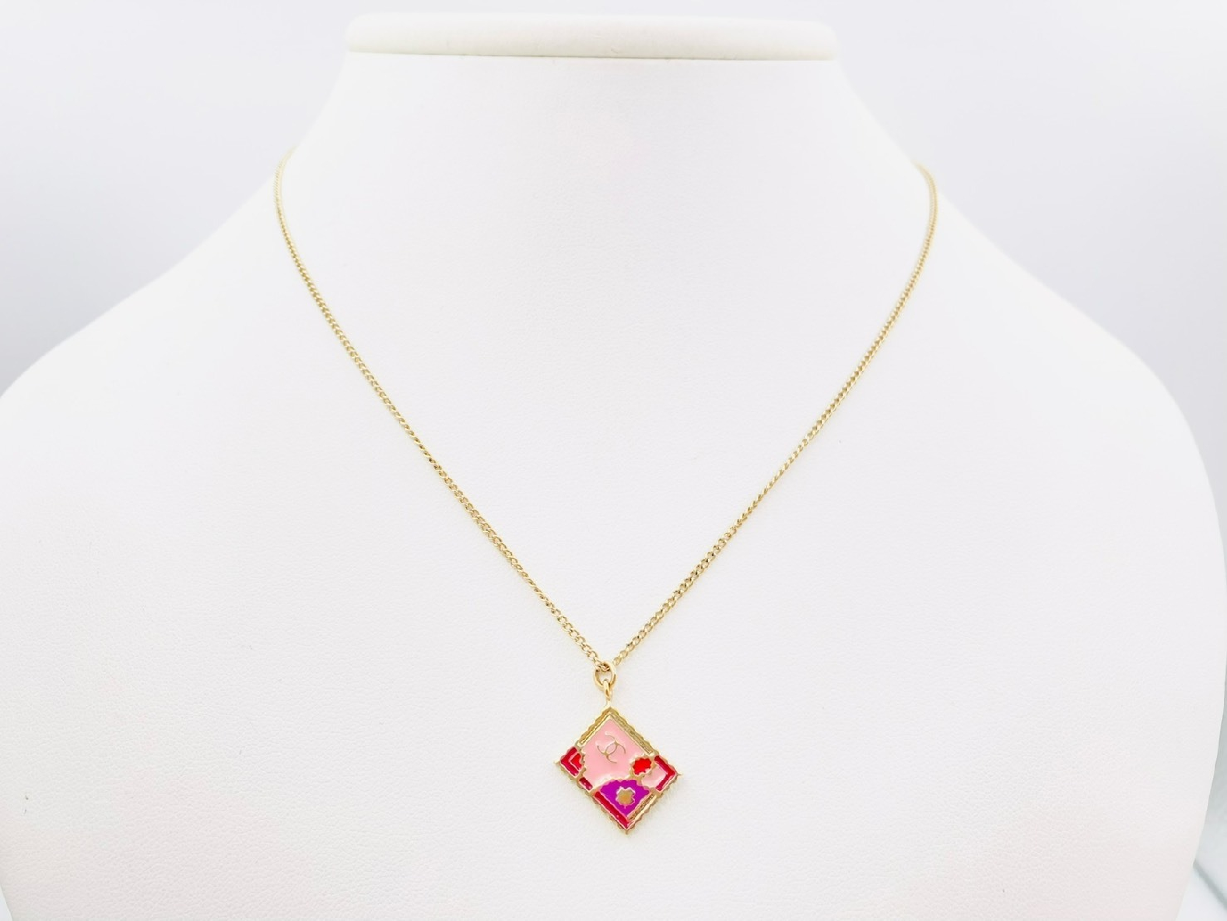 Coco Mark Square Rectangle Necklace 05P Pink Necklace — view 2