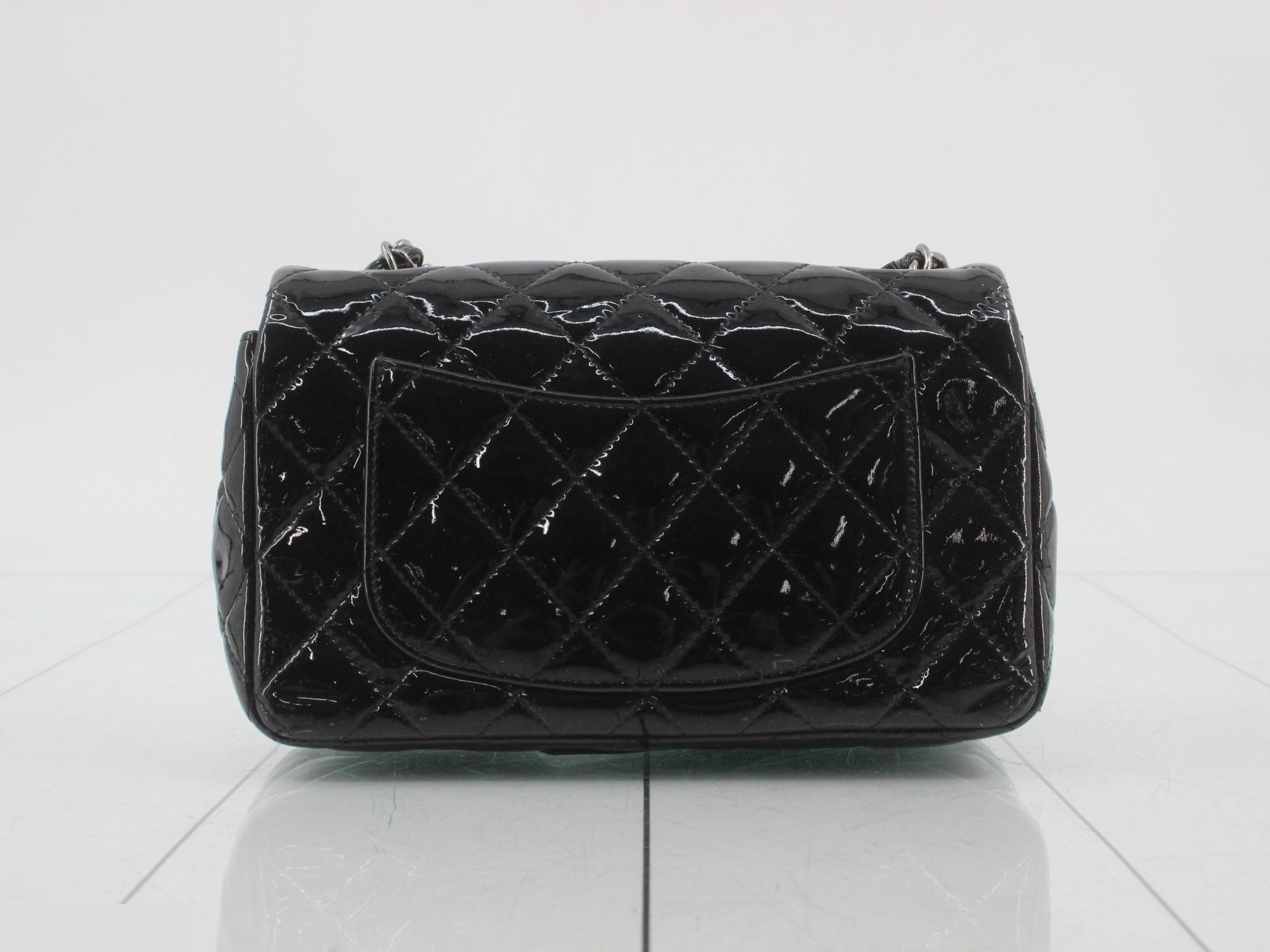 Mini Matelassé Patent Leather Chain Shoulder Bag, Black, Silver Hardware — view 2