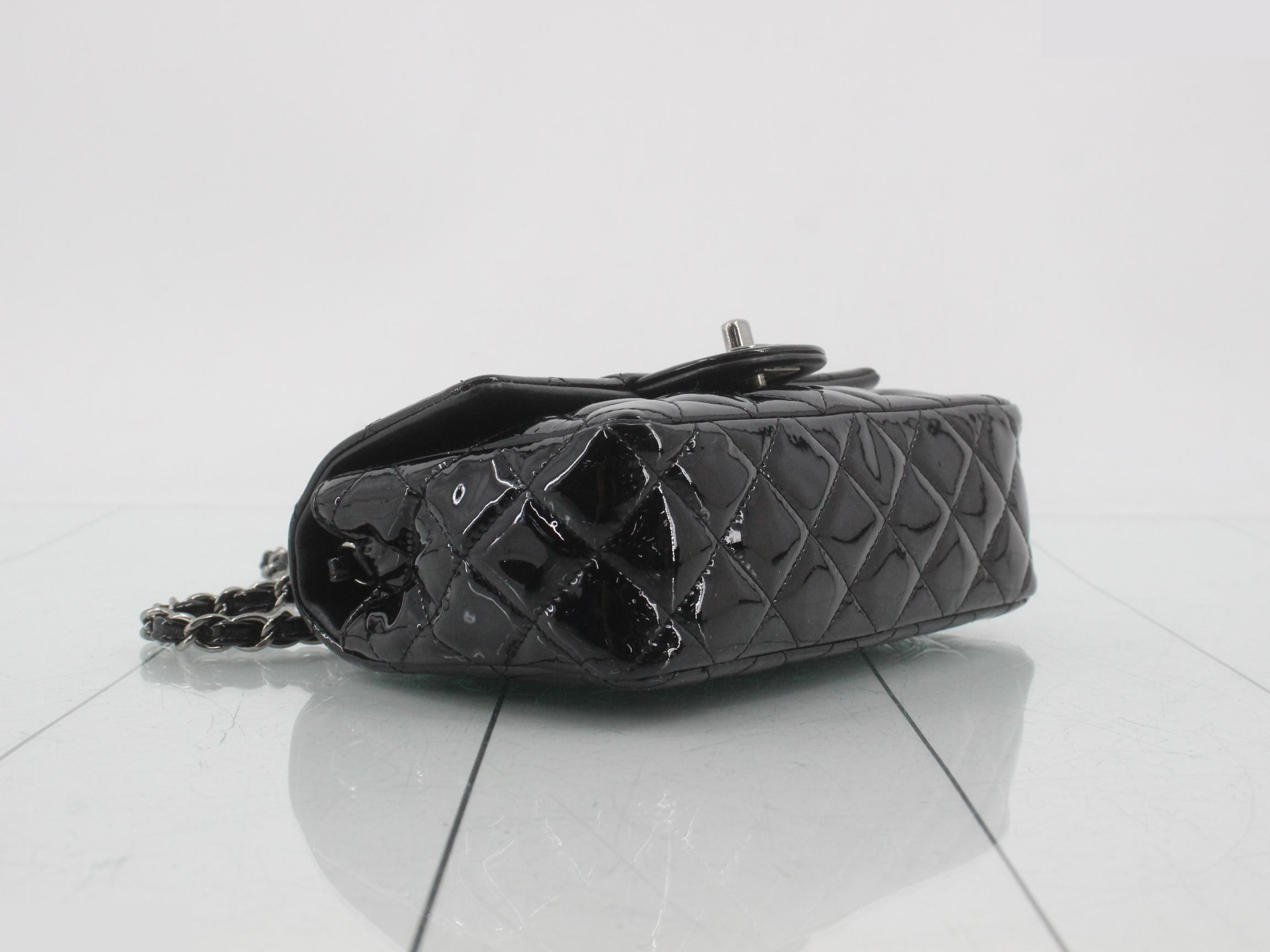 Mini Matelassé Patent Leather Chain Shoulder Bag, Black, Silver Hardware — view 5