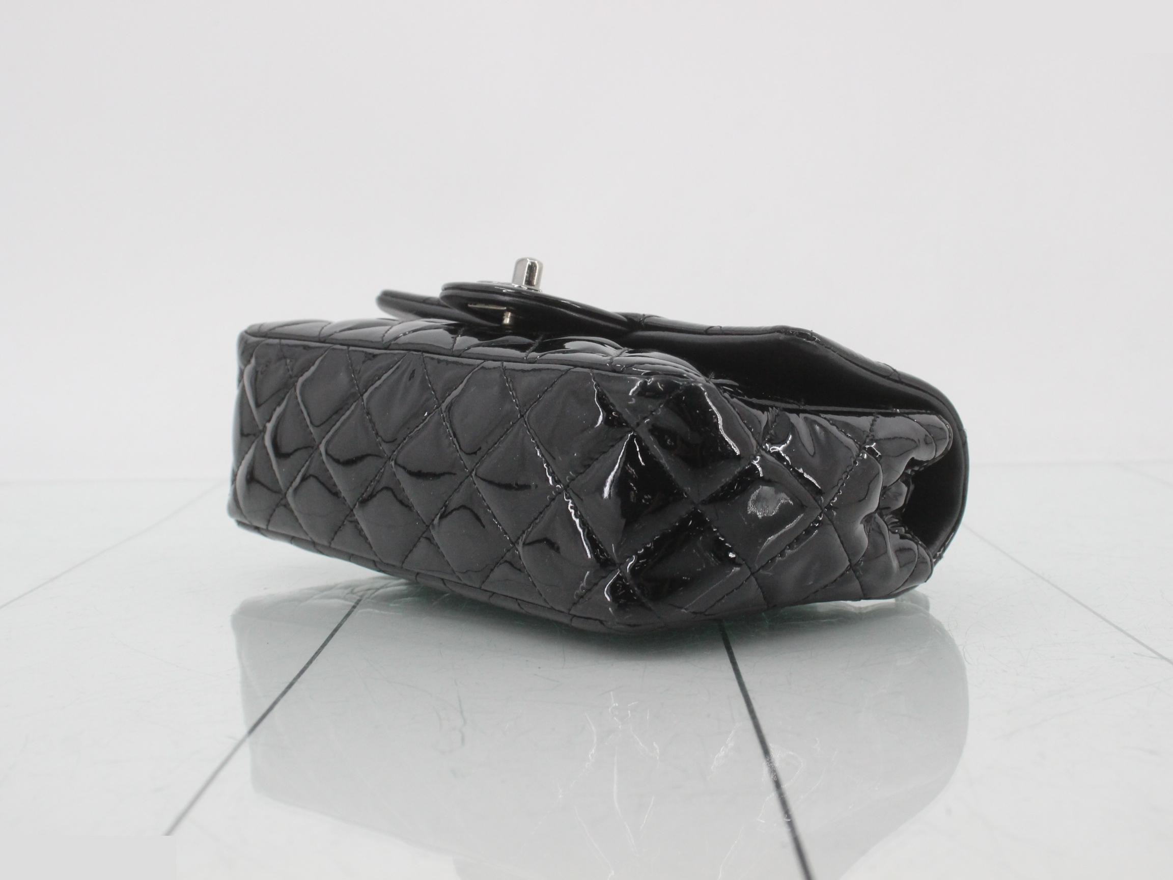 Mini Matelassé Patent Leather Chain Shoulder Bag, Black, Silver Hardware — view 6