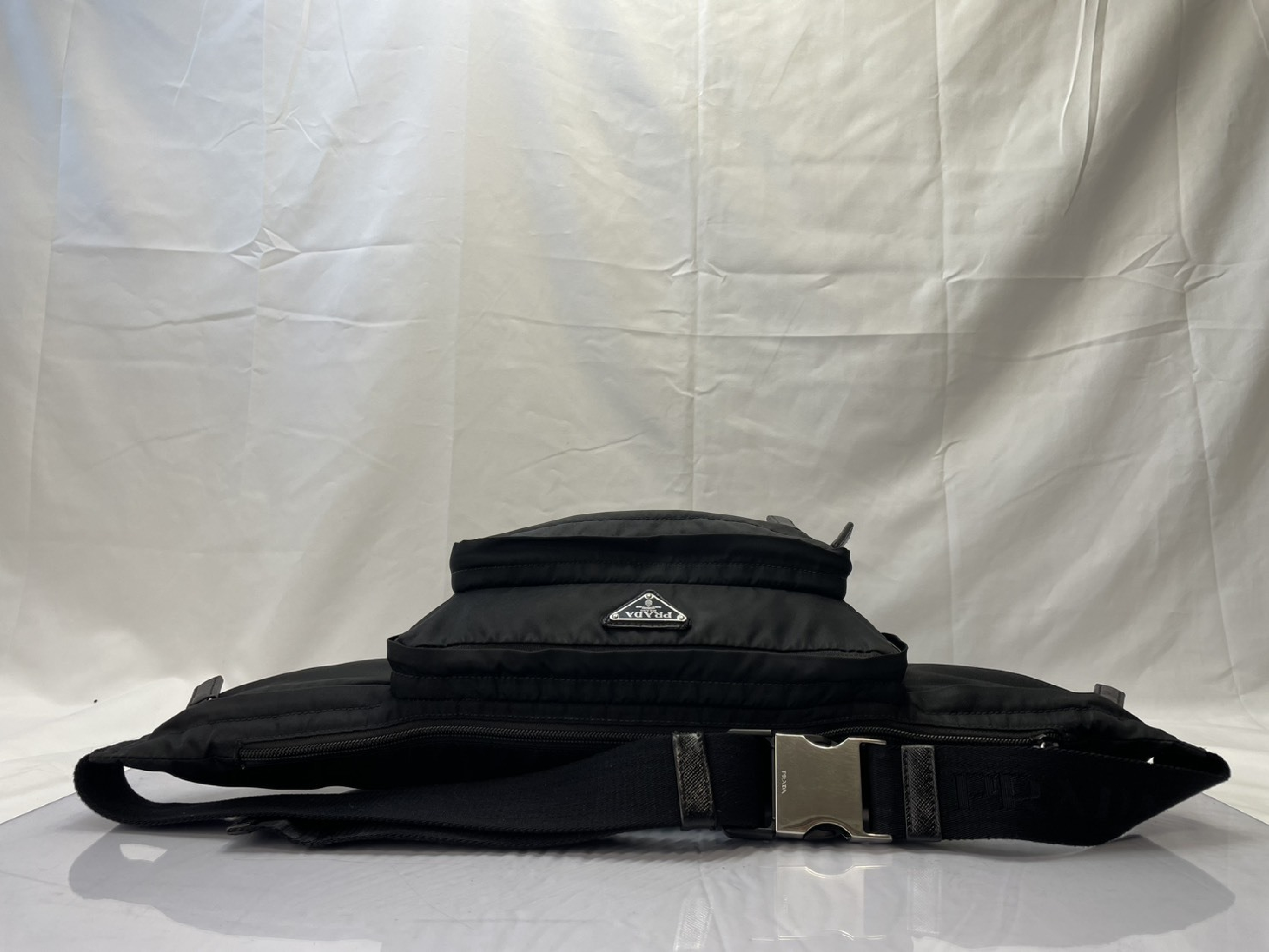 Body Bag, Prada Shoulder Bag 2VL003, Black Nylon Leather Waist Bag — view 3