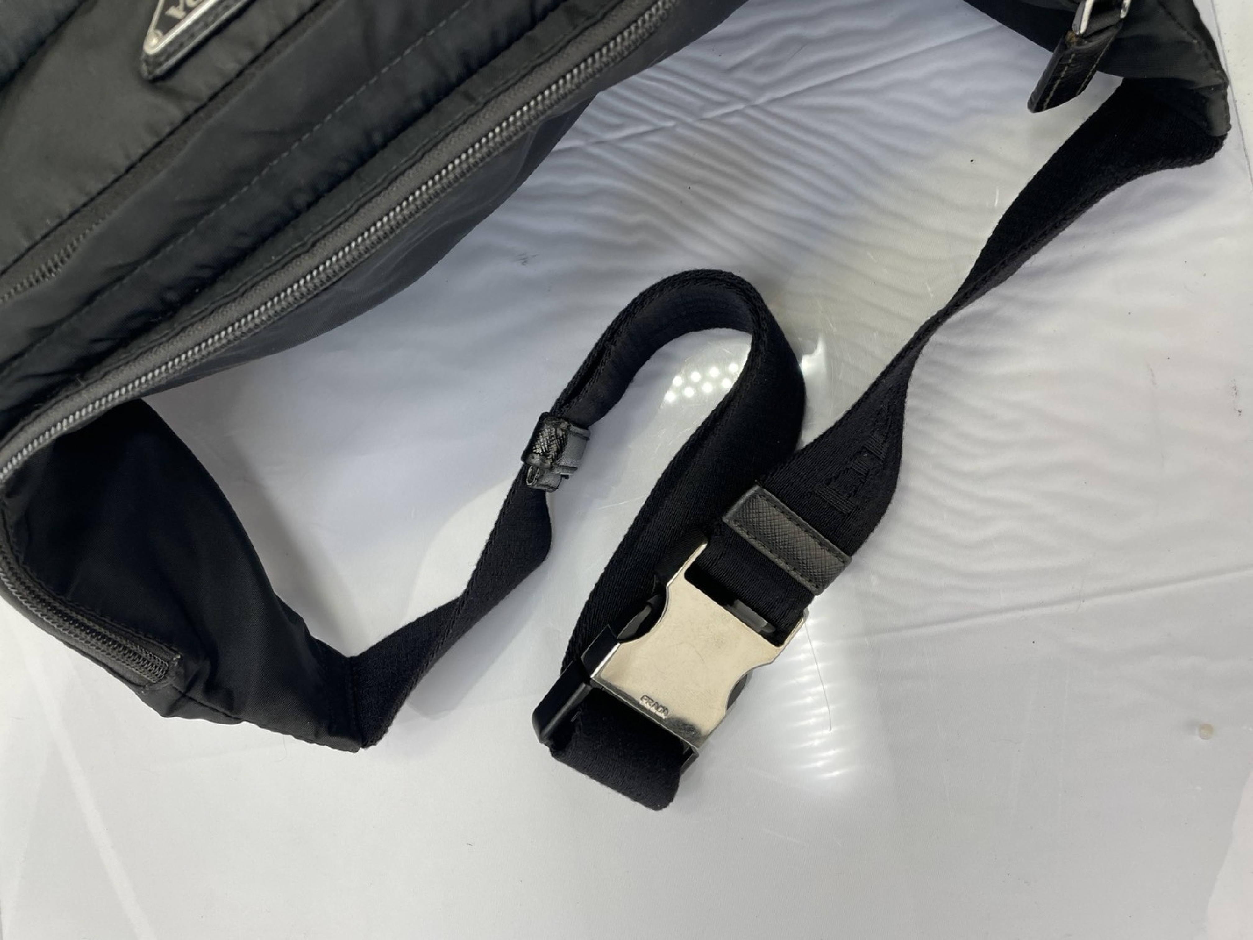 Body Bag, Prada Shoulder Bag 2VL003, Black Nylon Leather Waist Bag — view 7