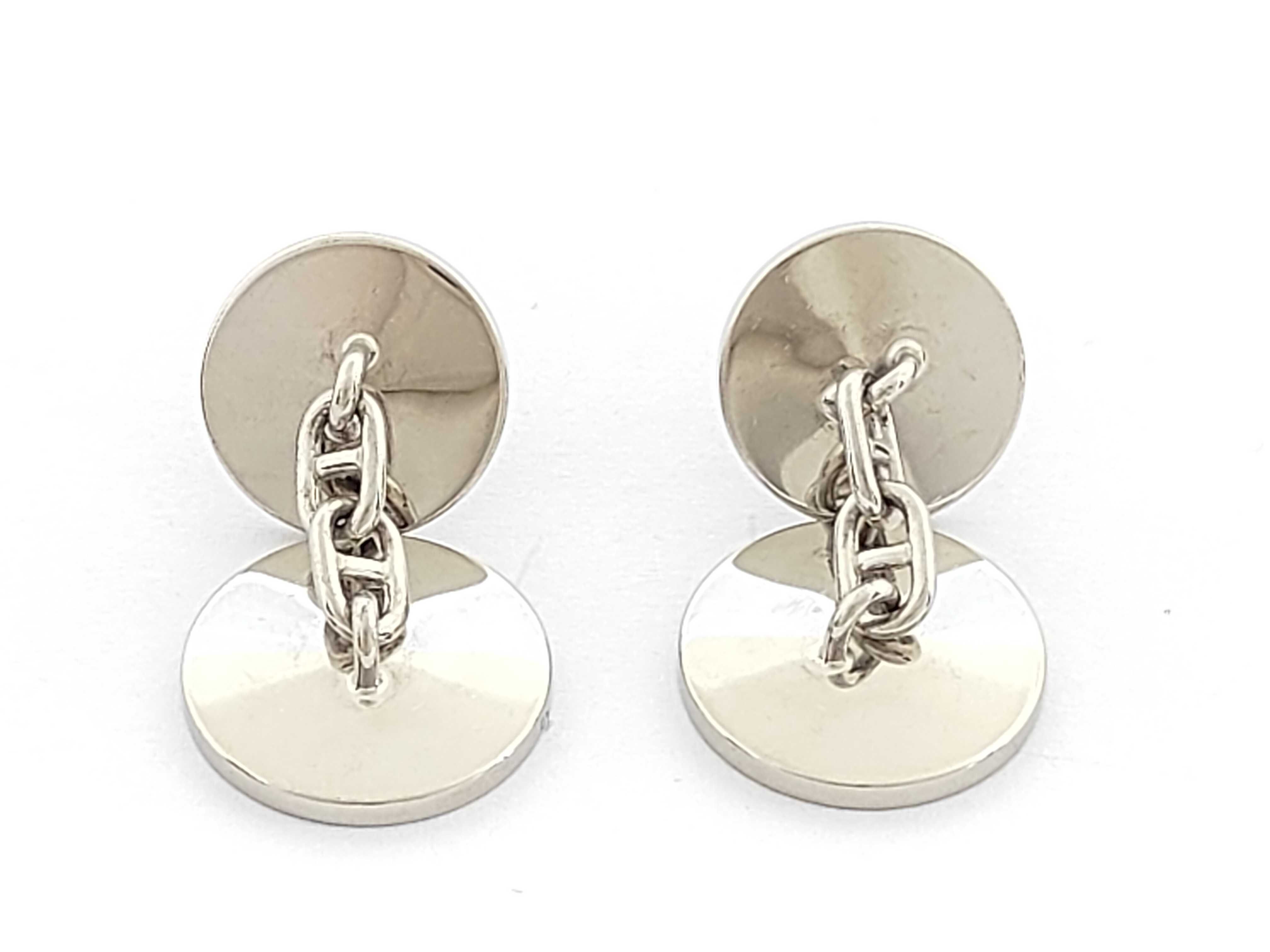 Sellier Cufflinks, Light Blue, Silver Hardware, Hermes Tie Clip & Cufflinks — view 2