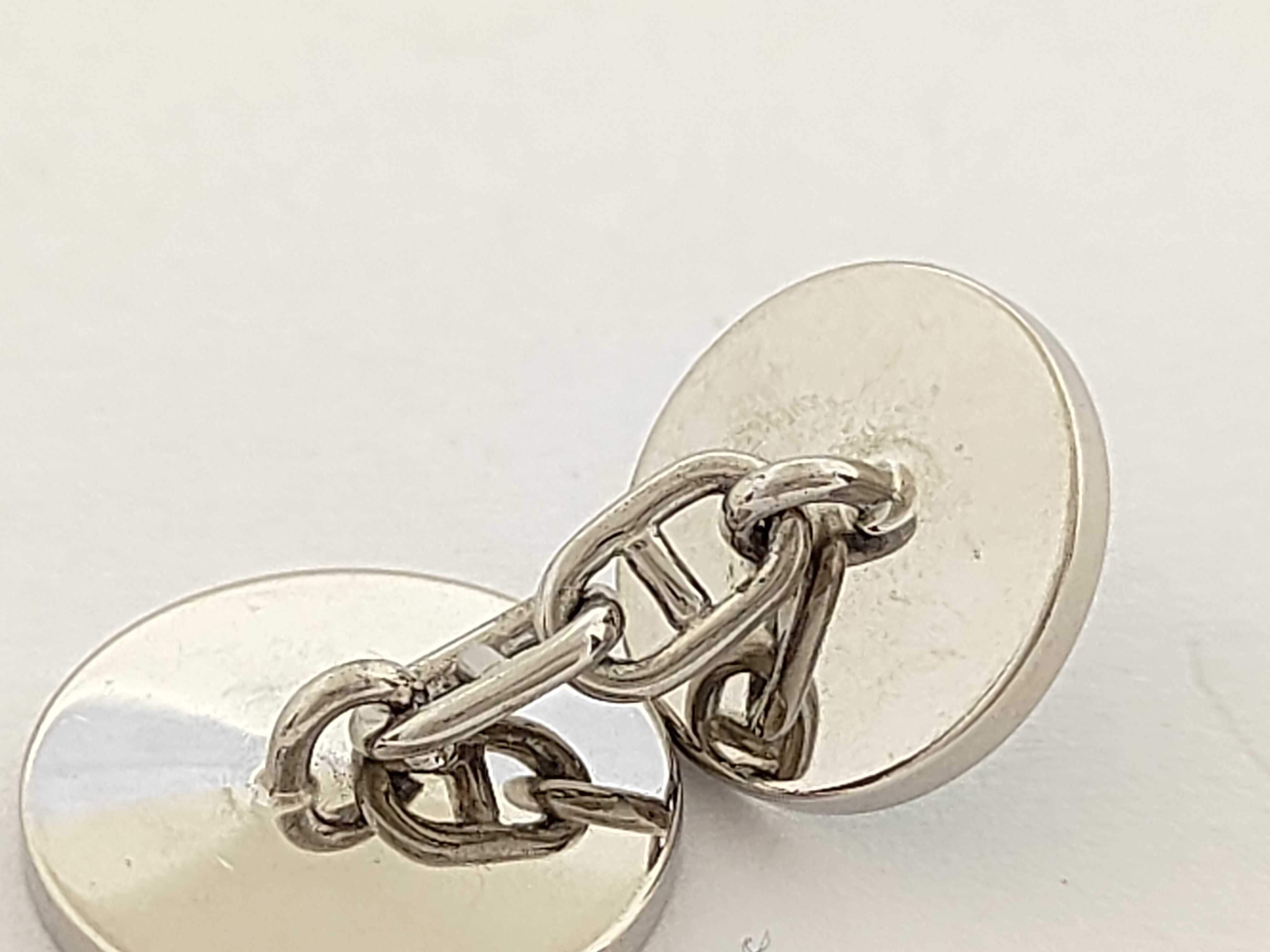 Sellier Cufflinks, Light Blue, Silver Hardware, Hermes Tie Clip & Cufflinks — view 4