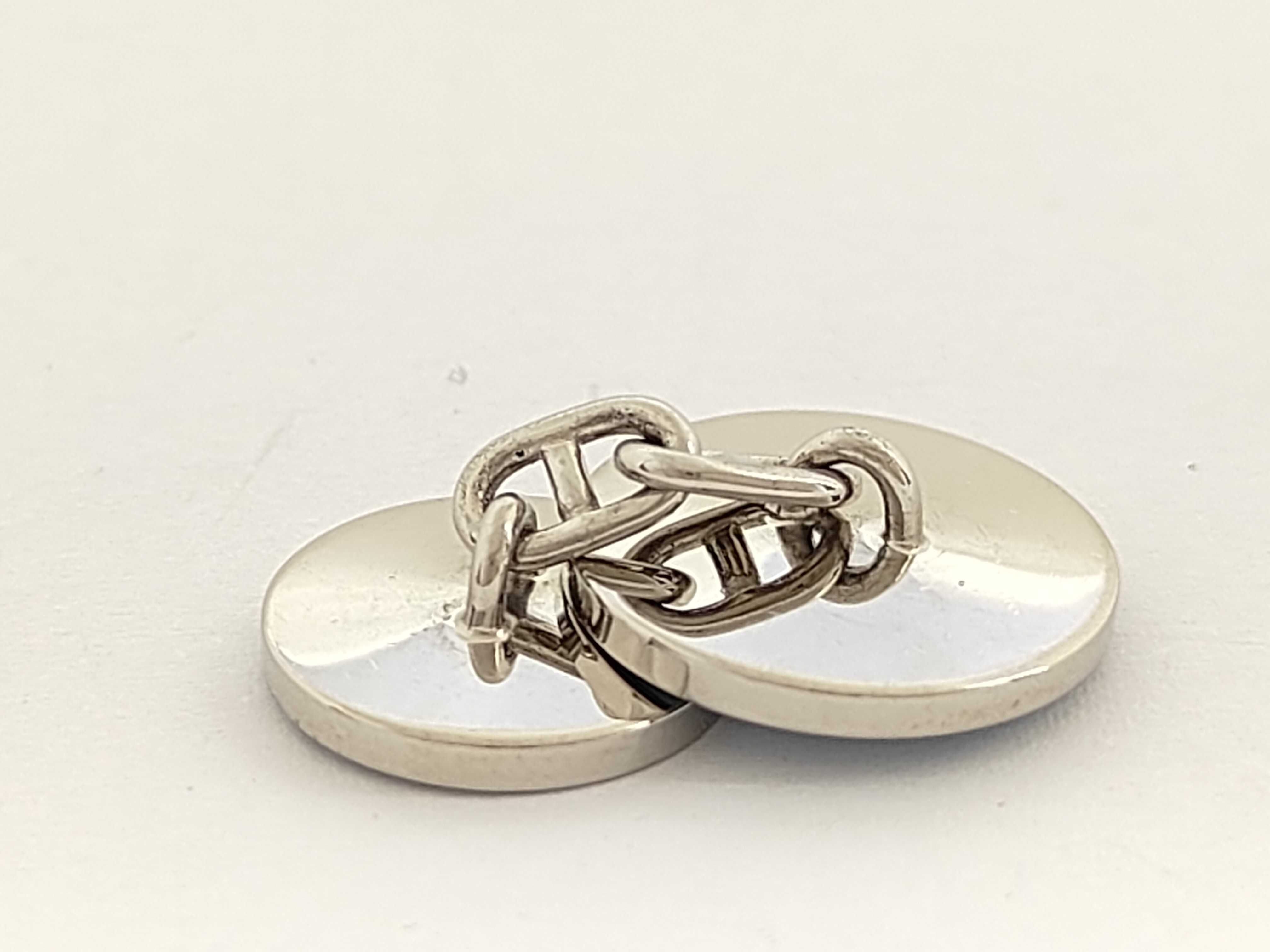 Sellier Cufflinks, Light Blue, Silver Hardware, Hermes Tie Clip & Cufflinks — view 6