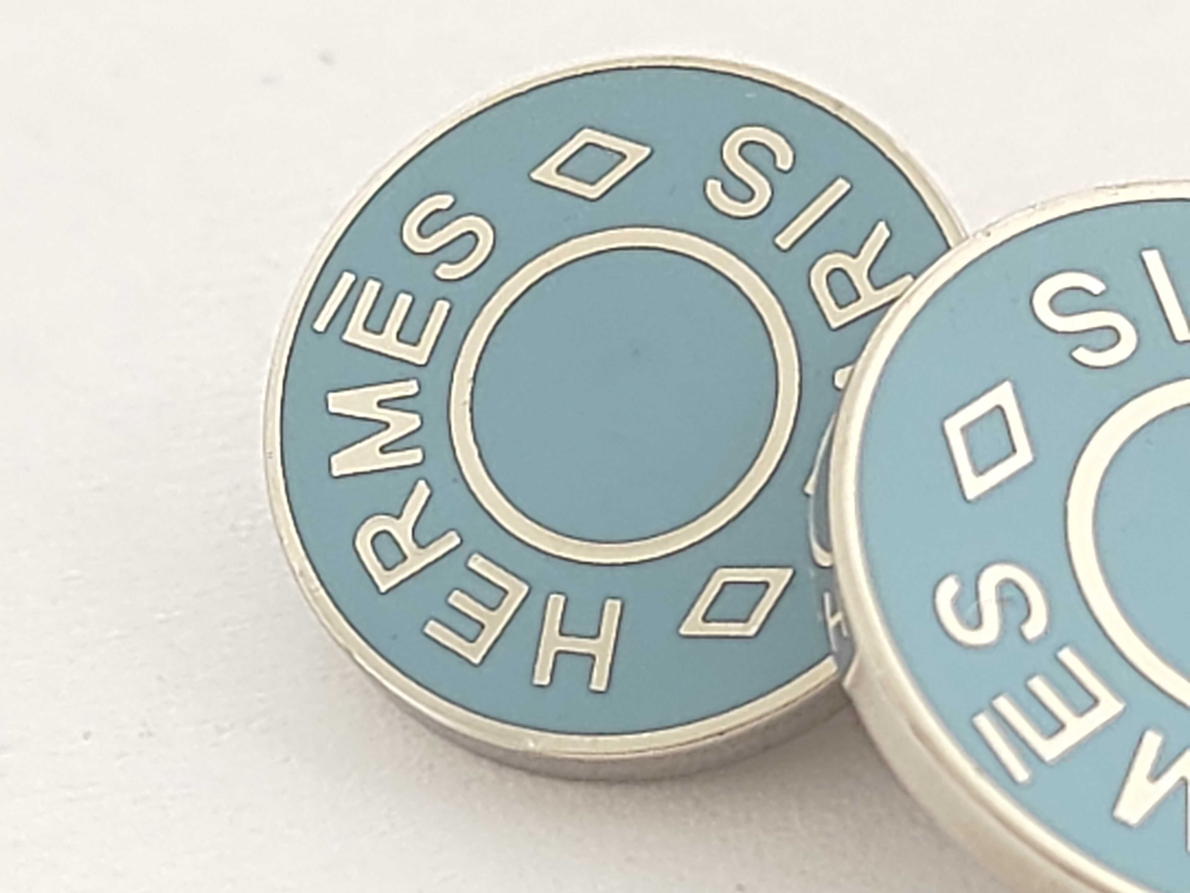 Sellier Cufflinks, Light Blue, Silver Hardware, Hermes Tie Clip & Cufflinks — view 8
