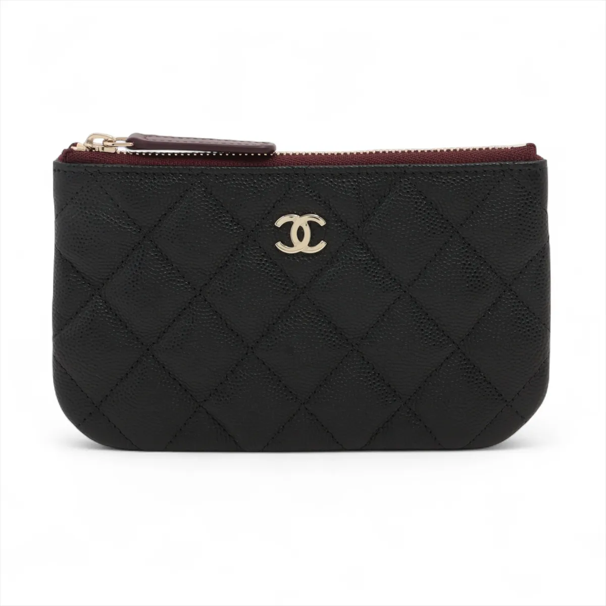 Matelassé Caviar Skin Pouch, Black with Gold Hardware, A579GGH0