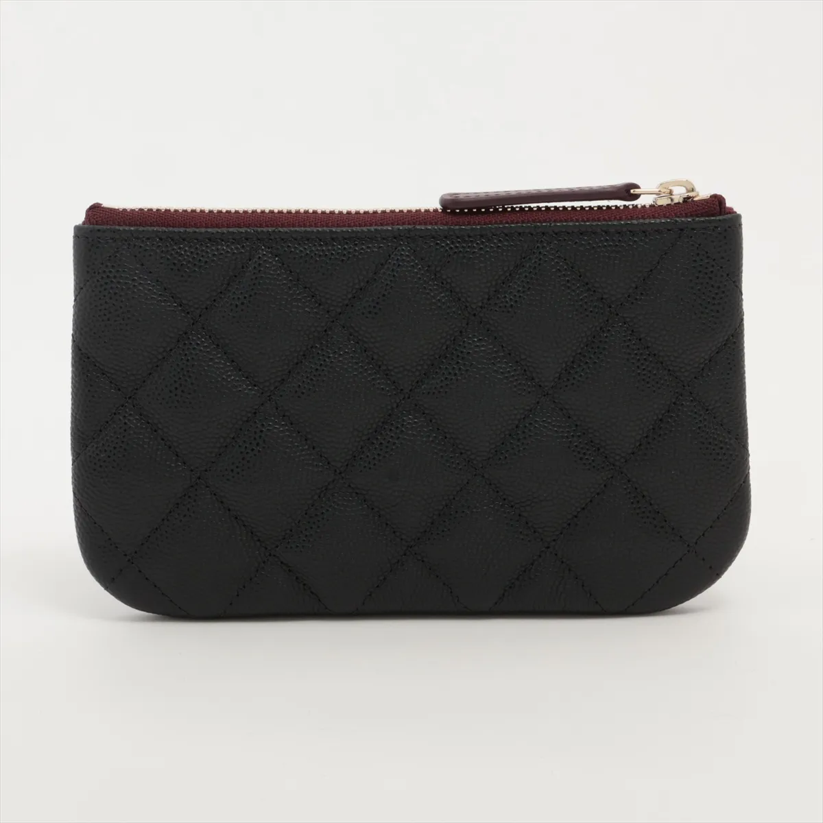 Matelassé Caviar Skin Pouch, Black with Gold Hardware, A579GGH0 — view 2