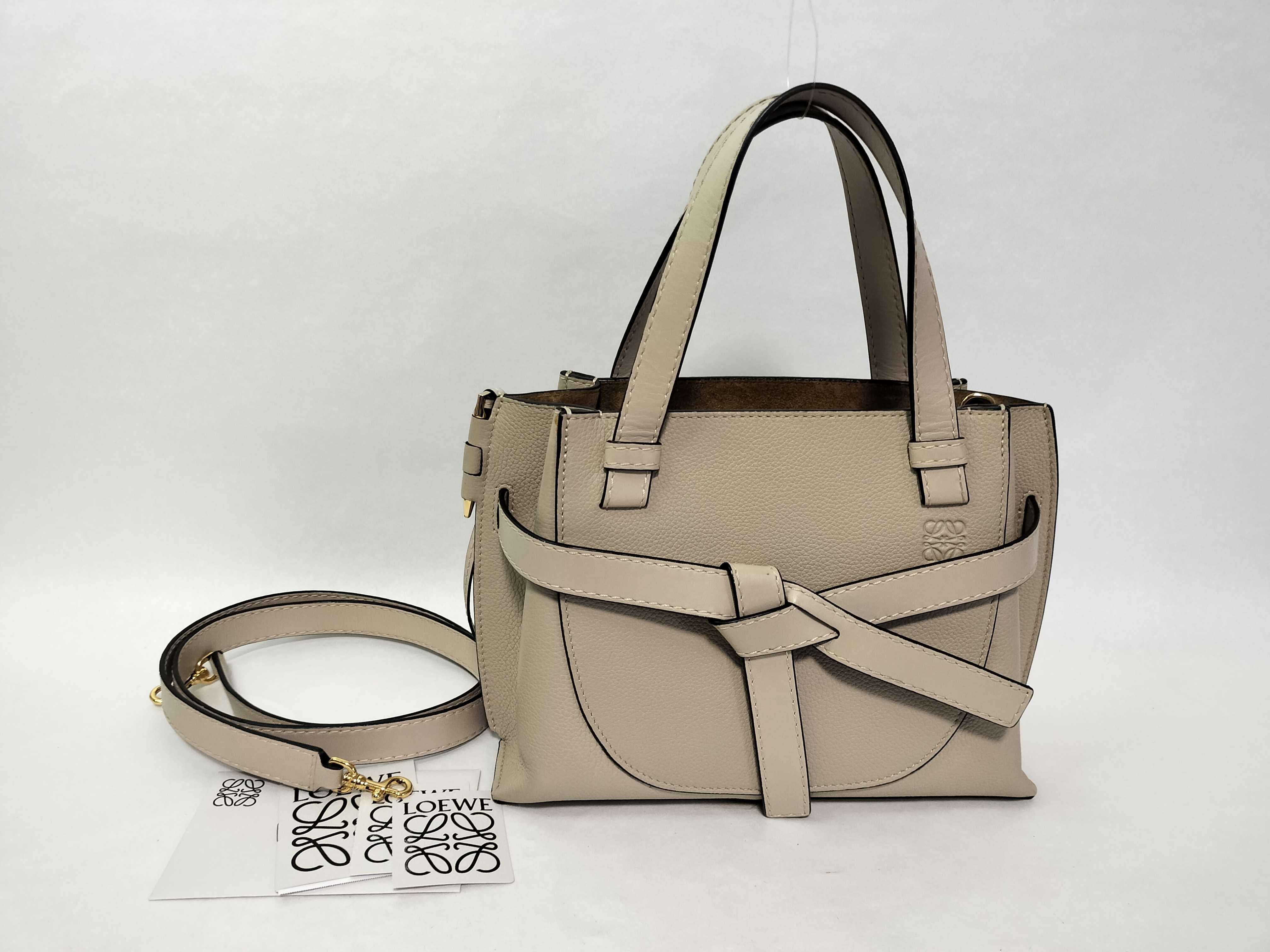 Gate Top Handle Mini Leather Handbag, Greige