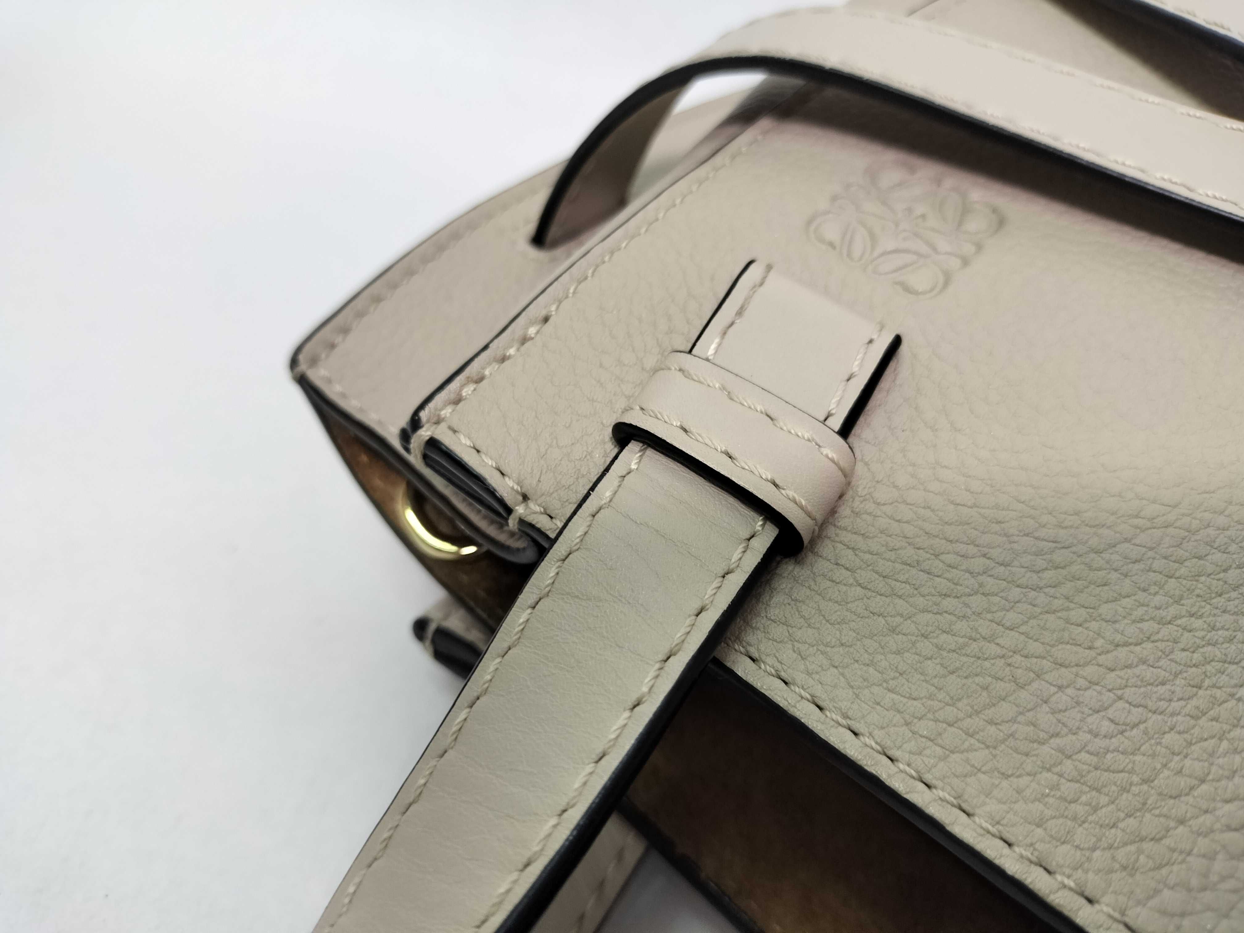 Gate Top Handle Mini Leather Handbag, Greige — view 8