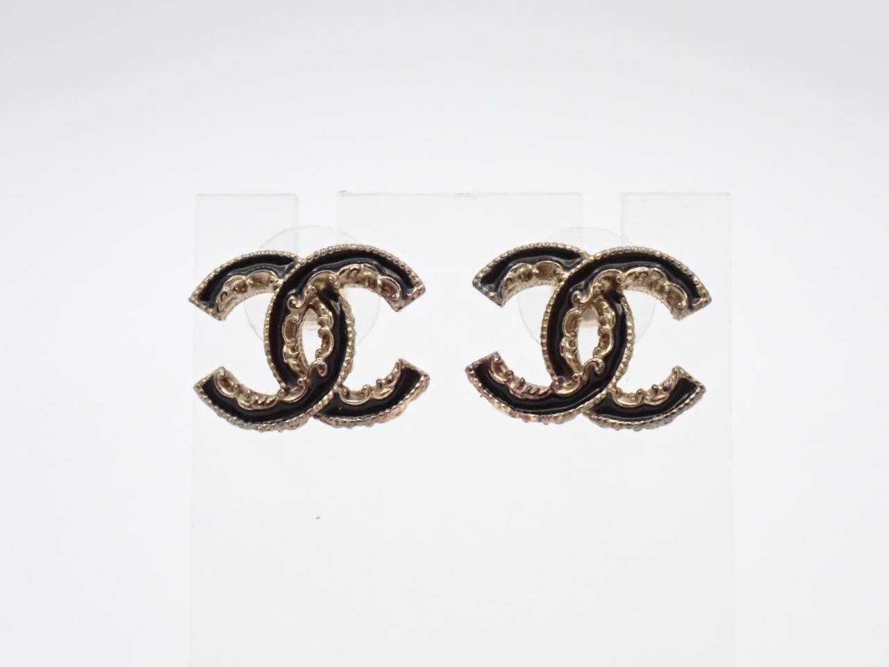 Coco Mark Earrings, Black x Gold, 14C