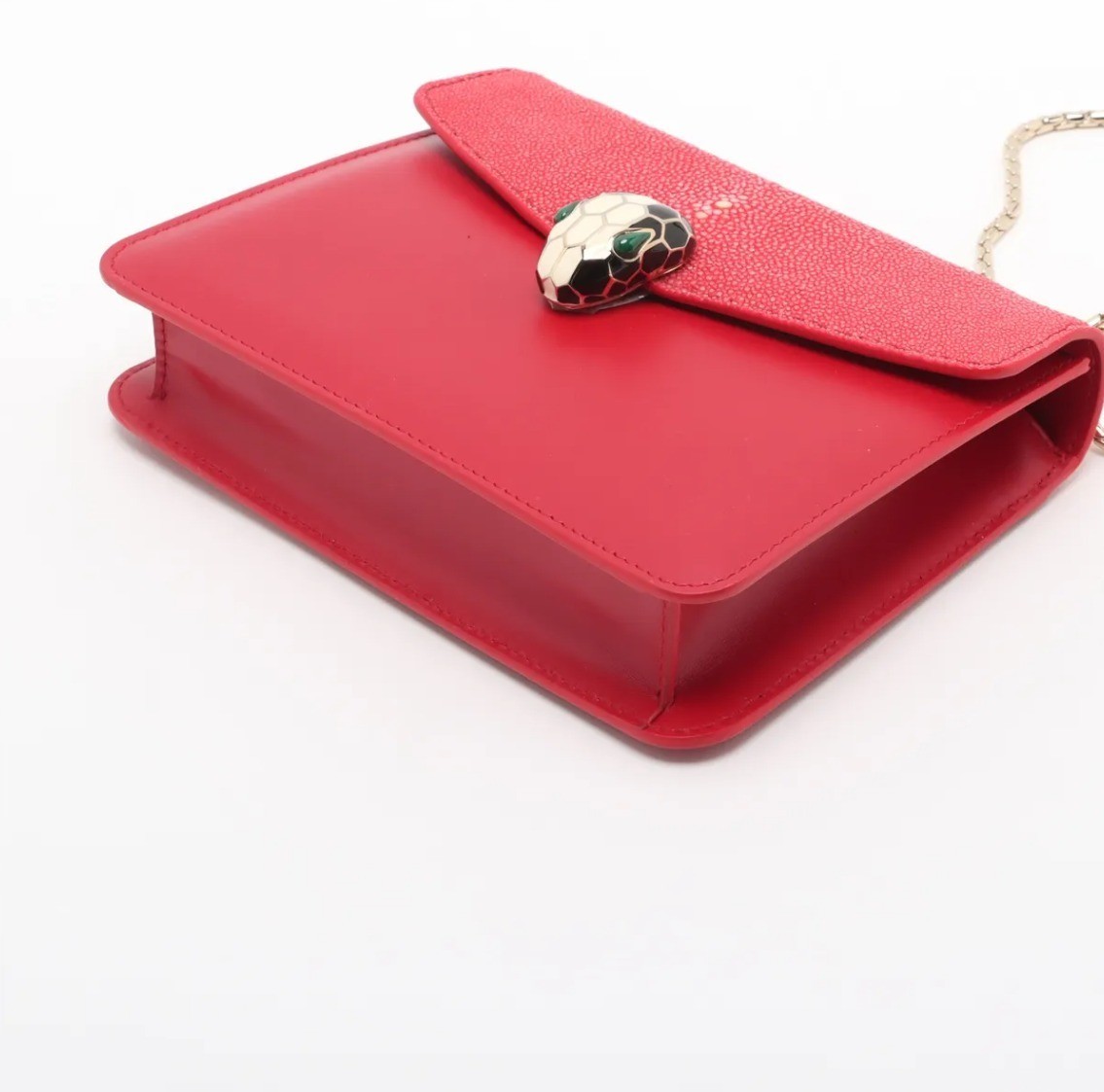 Unused with dust bag: Serpenti Forever Galuchat x Leather Chain Shoulder Bag — view 3