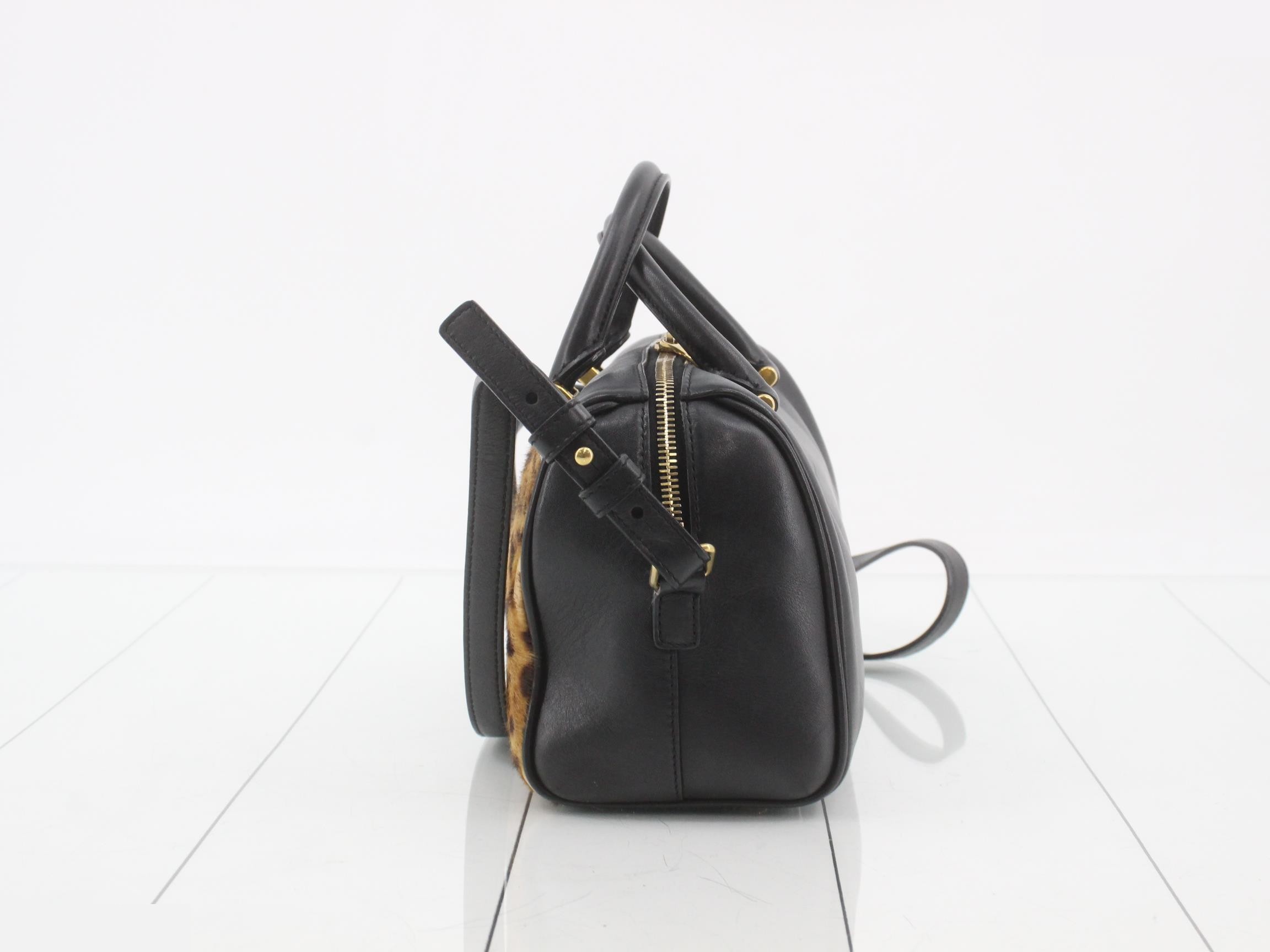 Calfskin 2-Way Leather Handbag, Leopard Print — view 3
