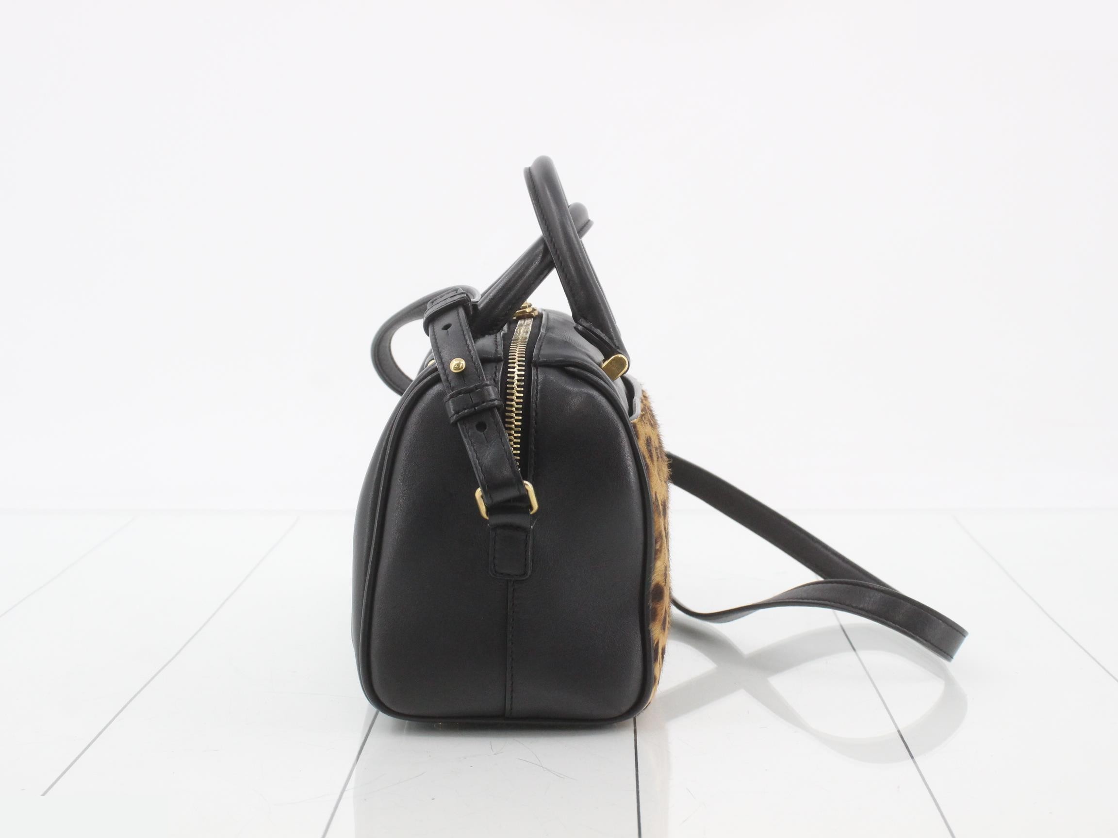 Calfskin 2-Way Leather Handbag, Leopard Print — view 4