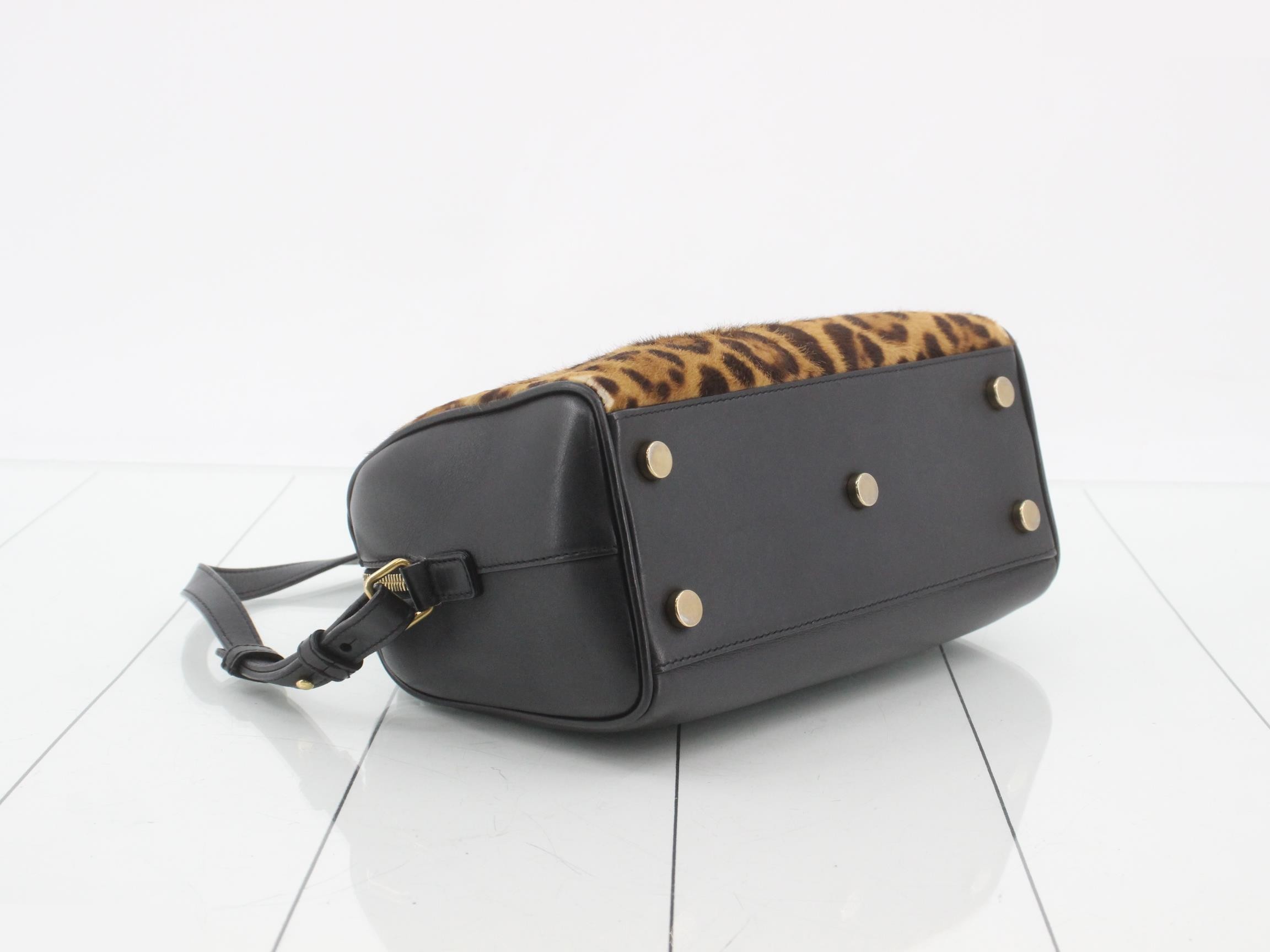 Calfskin 2-Way Leather Handbag, Leopard Print — view 5