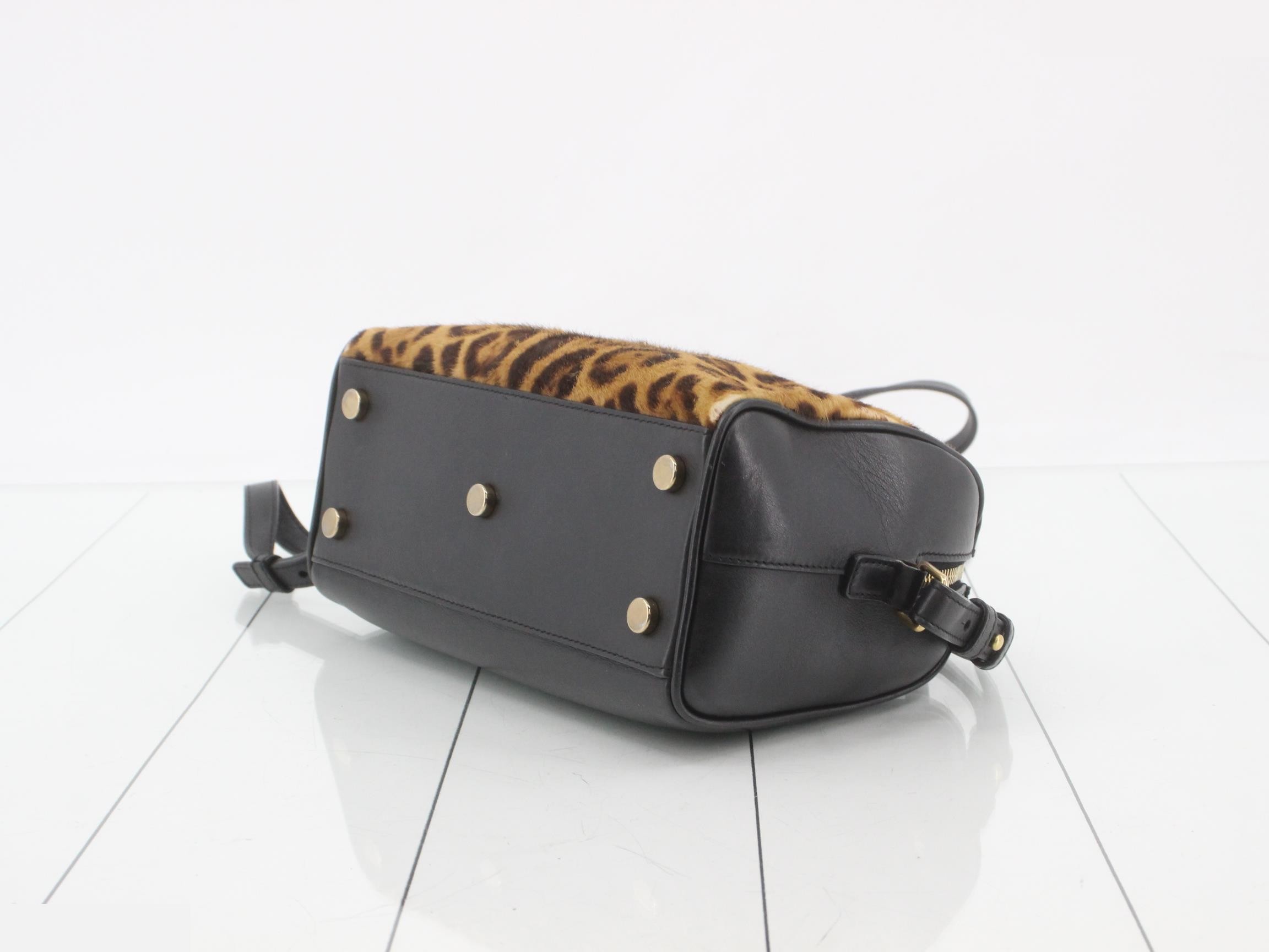 Calfskin 2-Way Leather Handbag, Leopard Print — view 6
