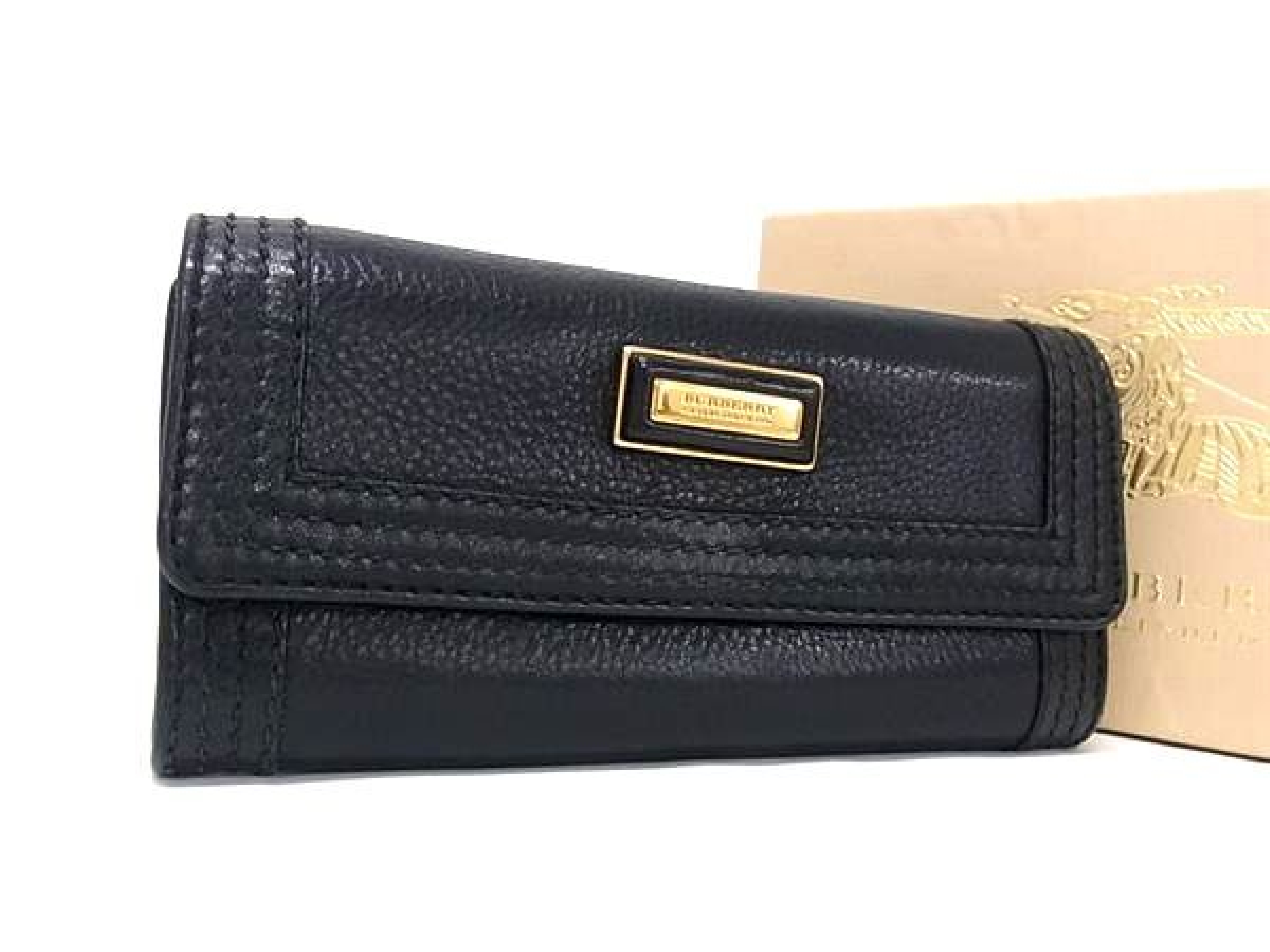 Leather Bi-fold Long Wallet with Nova Check Interior, Coin Purse, Bill Compartment, Card Slots, Black (HC1350)