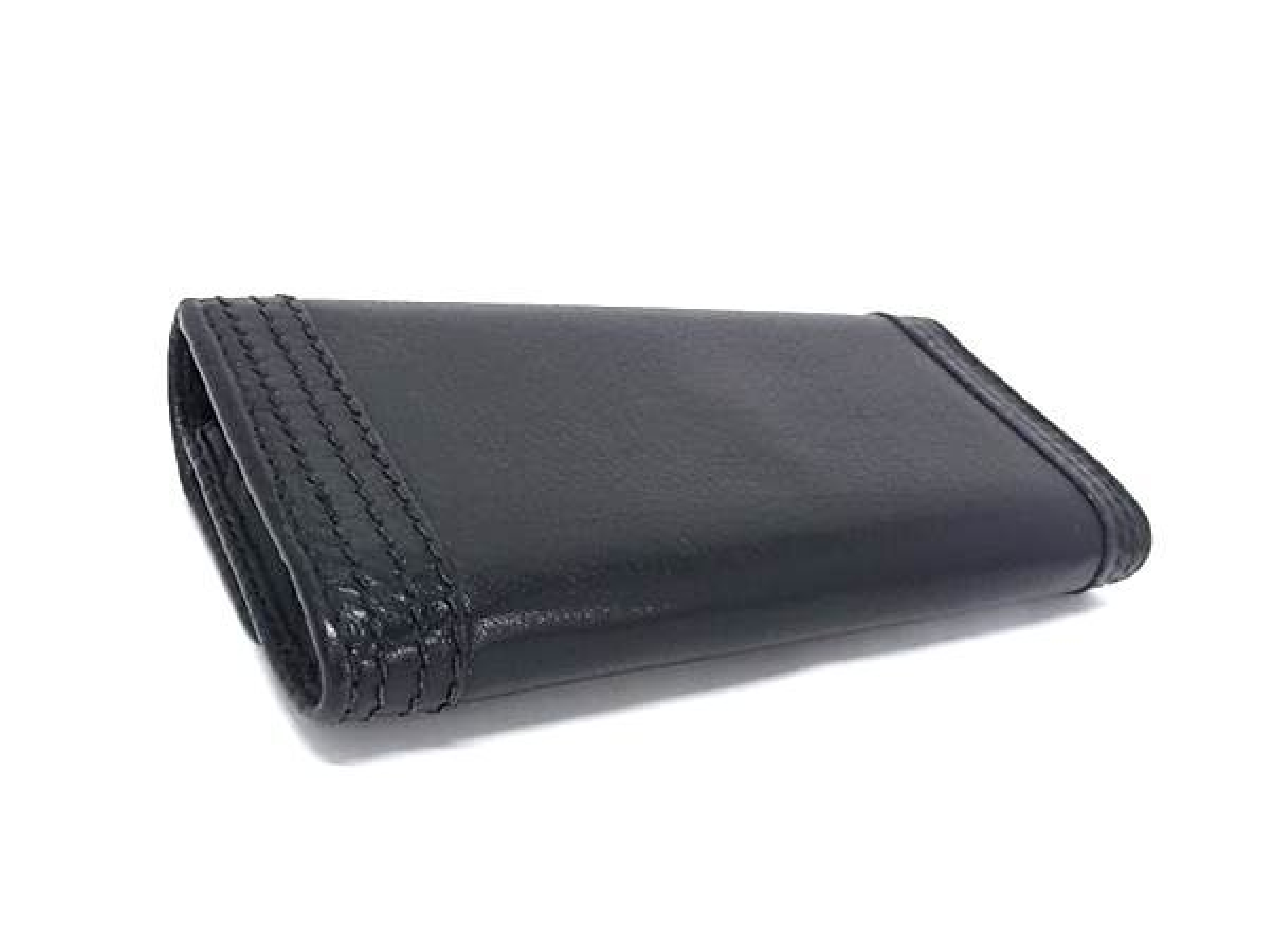 Leather Bi-fold Long Wallet with Nova Check Interior, Coin Purse, Bill Compartment, Card Slots, Black (HC1350) — view 2