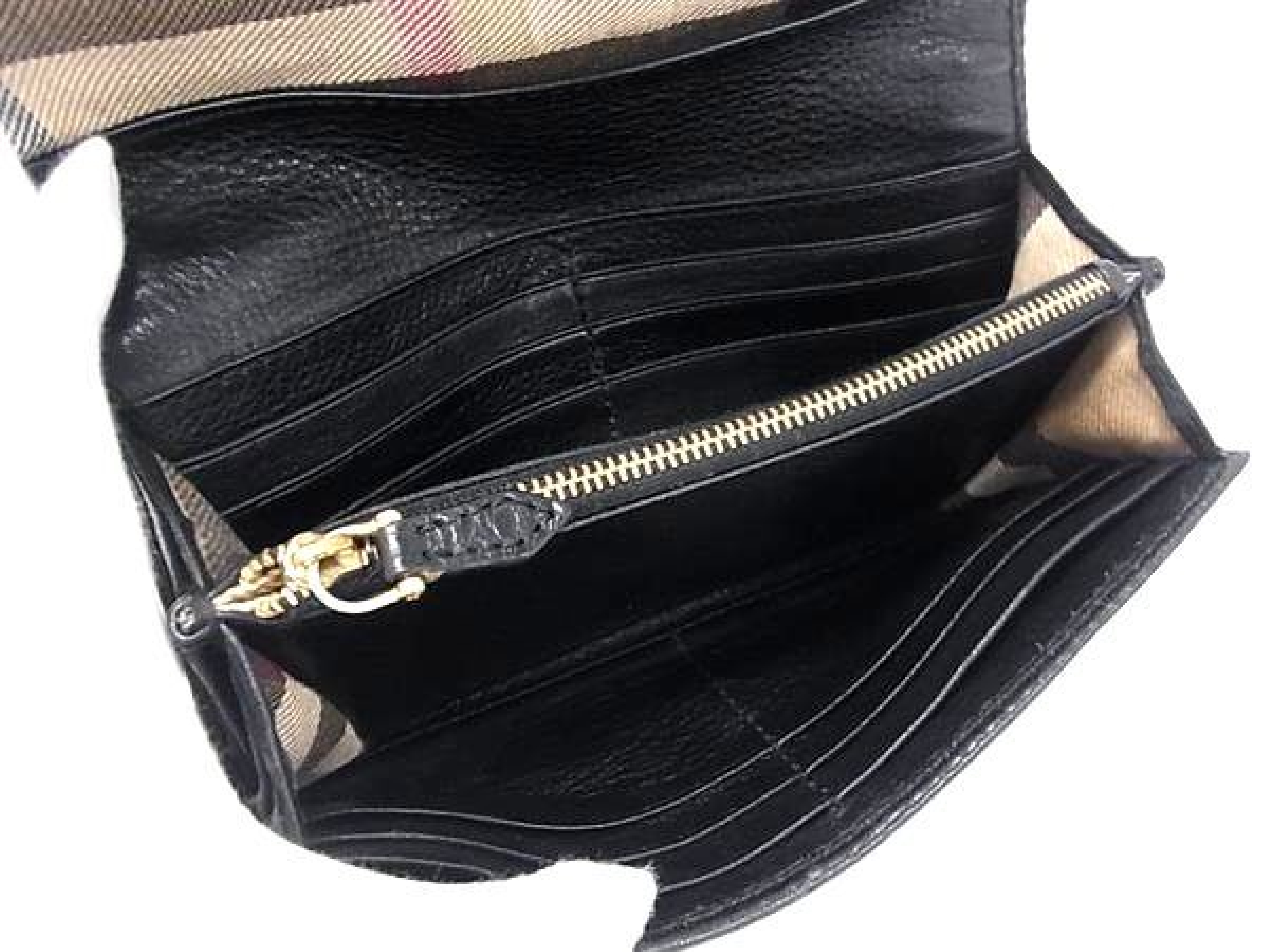 Leather Bi-fold Long Wallet with Nova Check Interior, Coin Purse, Bill Compartment, Card Slots, Black (HC1350) — view 4