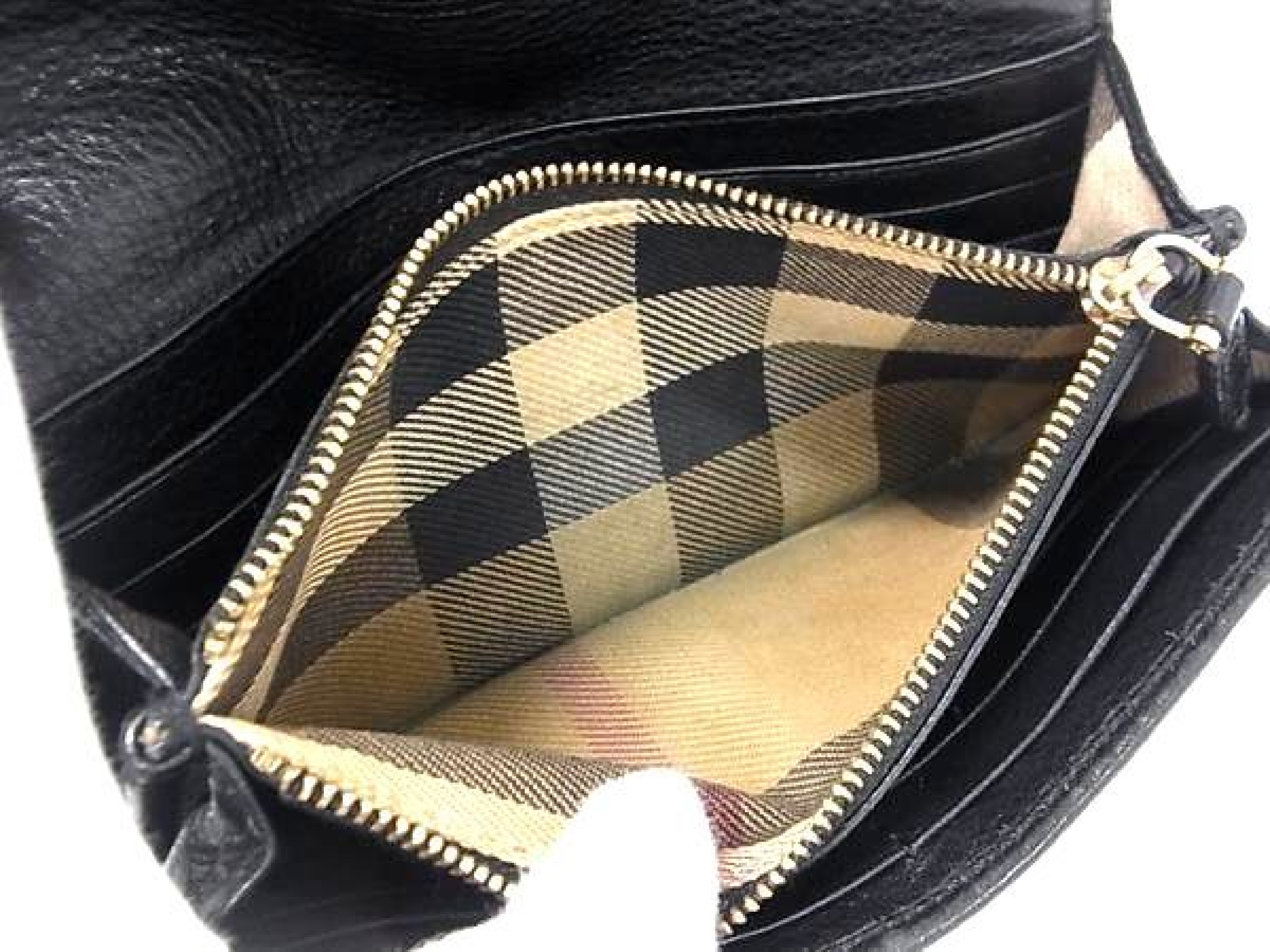 Leather Bi-fold Long Wallet with Nova Check Interior, Coin Purse, Bill Compartment, Card Slots, Black (HC1350) — view 5