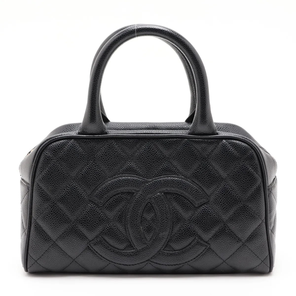 Matelassé Caviar Skin Handbag, Black with Gold Hardware