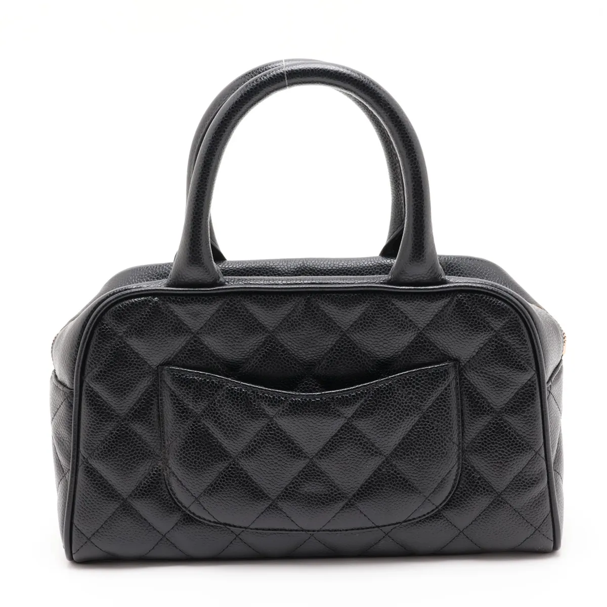 Matelassé Caviar Skin Handbag, Black with Gold Hardware — view 2