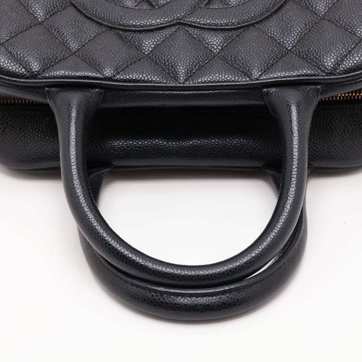 Matelassé Caviar Skin Handbag, Black with Gold Hardware — view 5