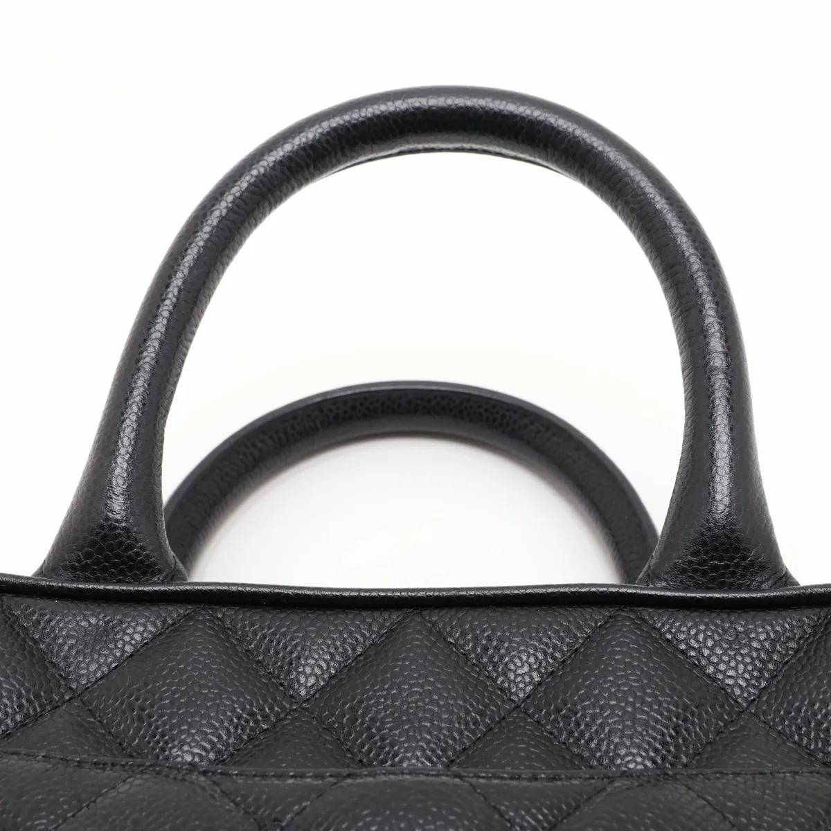 Matelassé Caviar Skin Handbag, Black with Gold Hardware — view 6