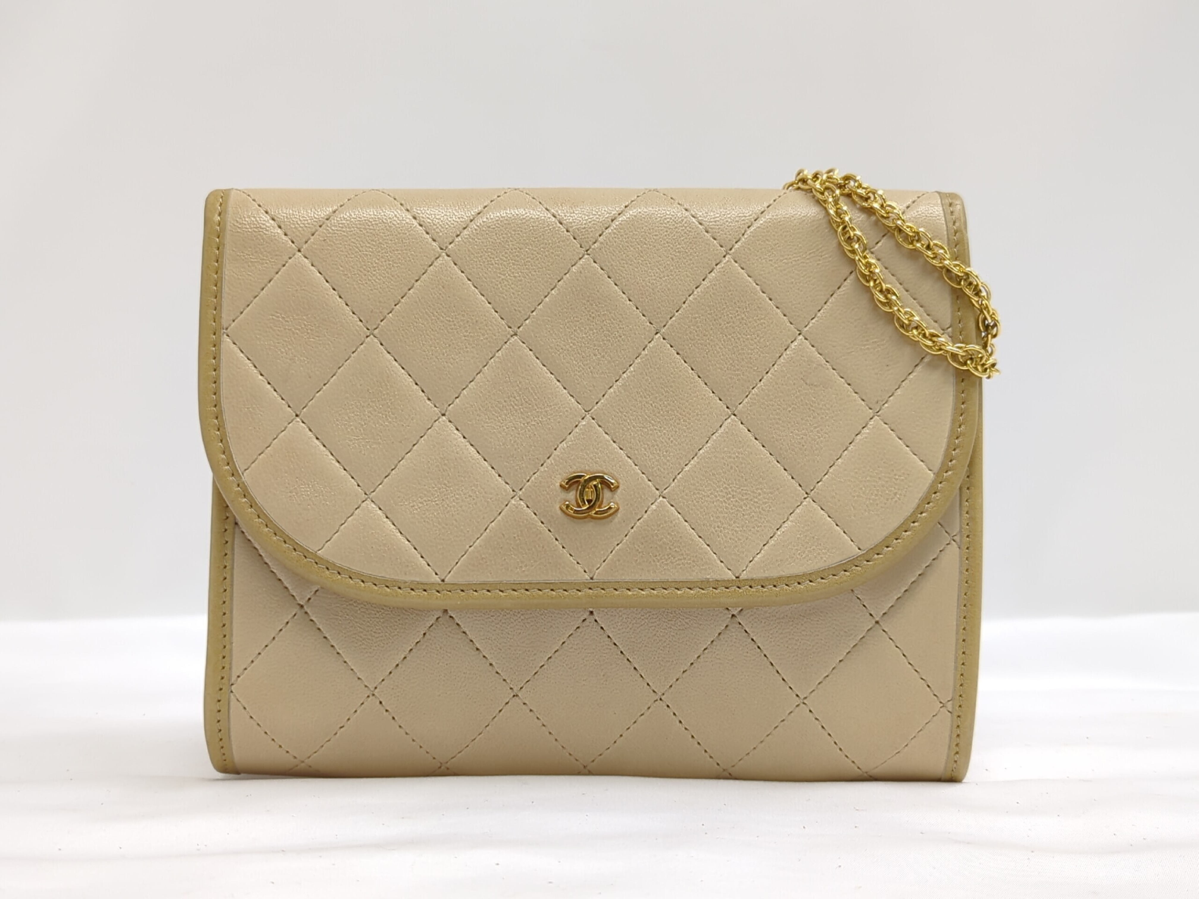 Lambskin Chain Shoulder Bag, Beige