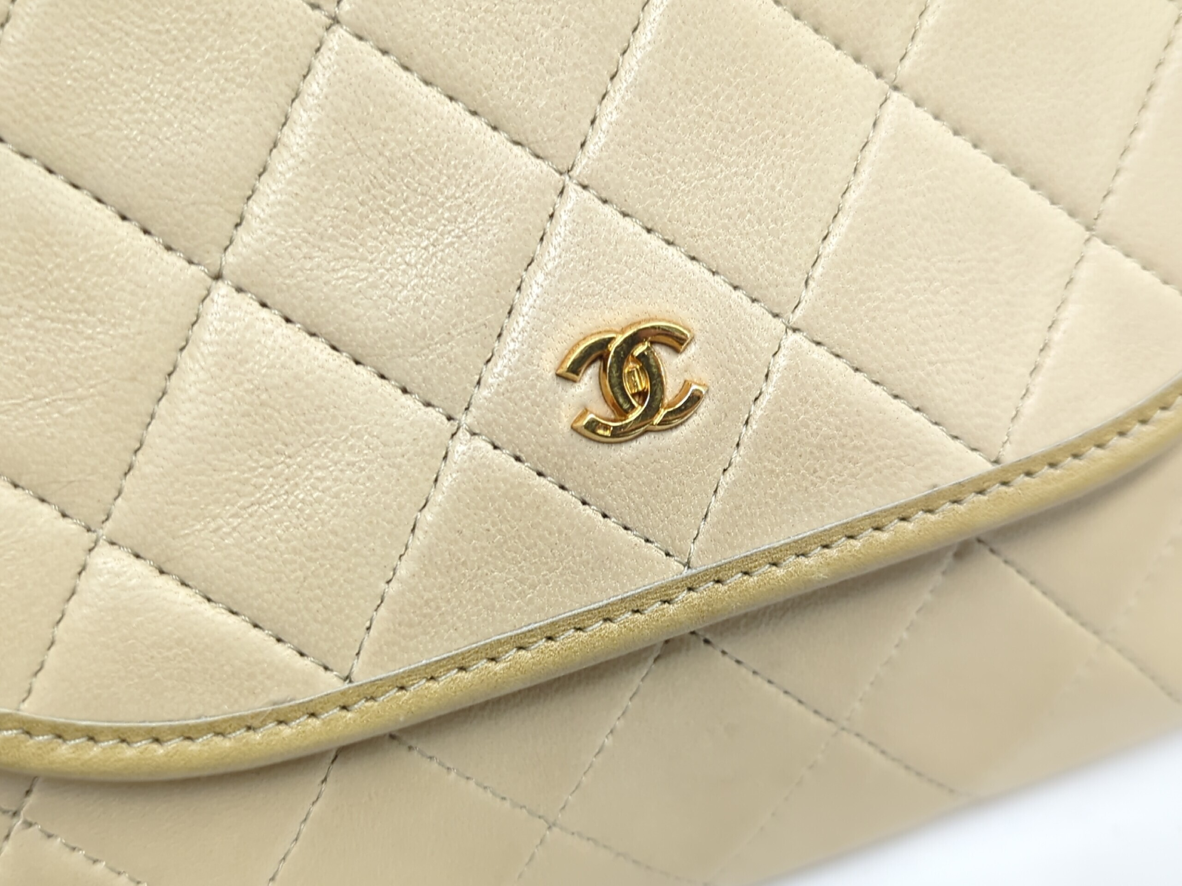Lambskin Chain Shoulder Bag, Beige — view 11