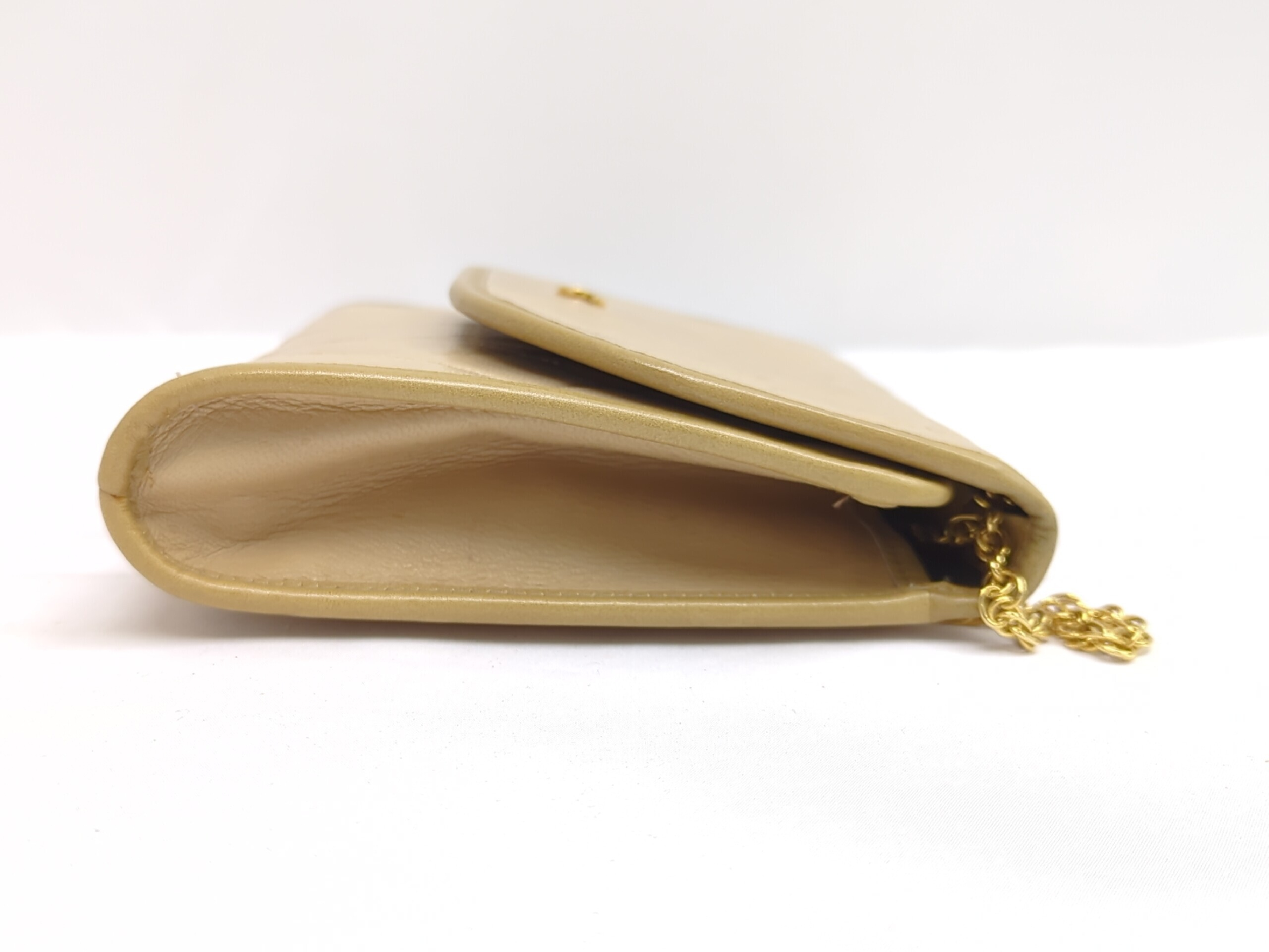 Lambskin Chain Shoulder Bag, Beige — view 6