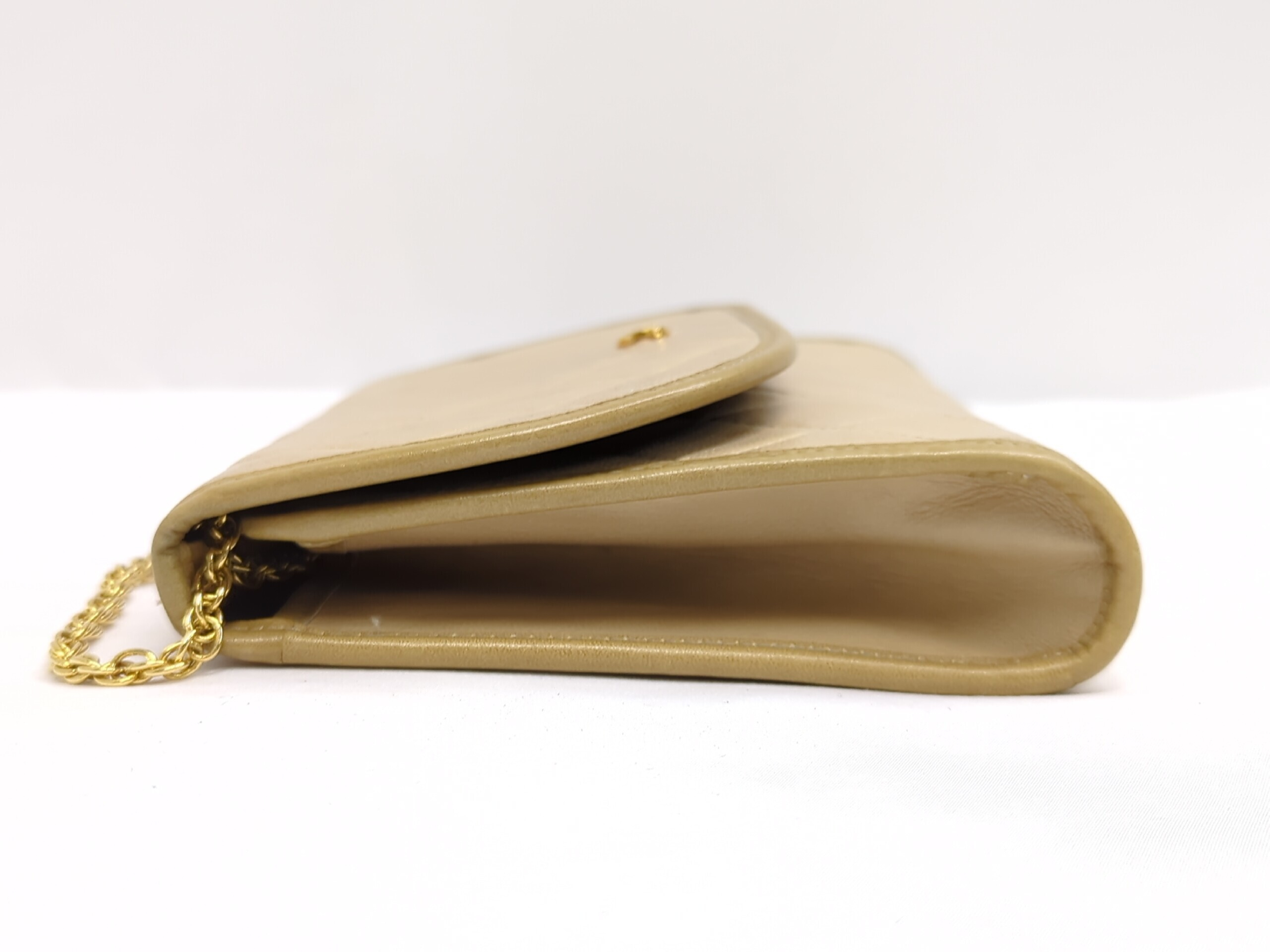 Lambskin Chain Shoulder Bag, Beige — view 7