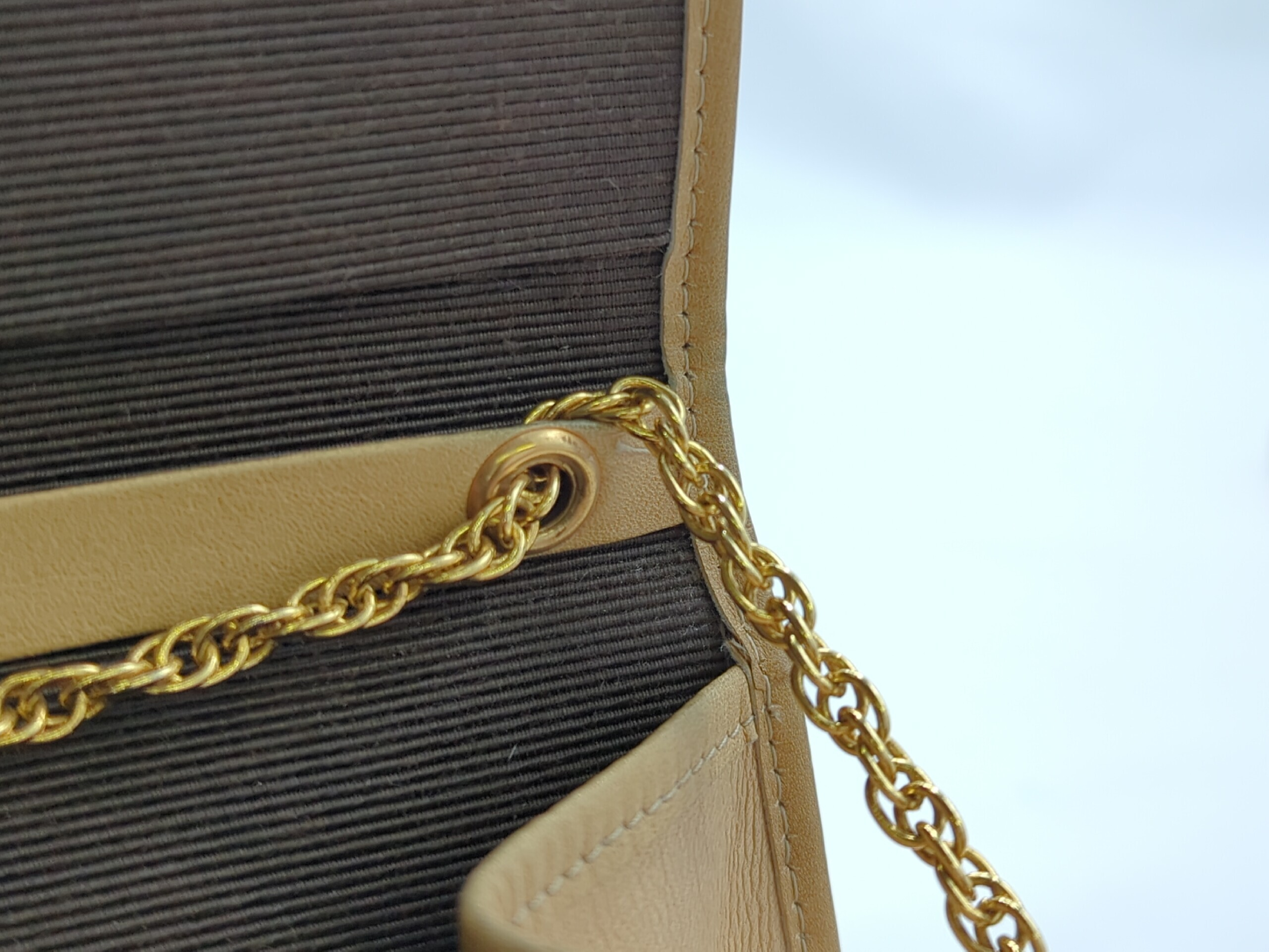 Lambskin Chain Shoulder Bag, Beige — view 10