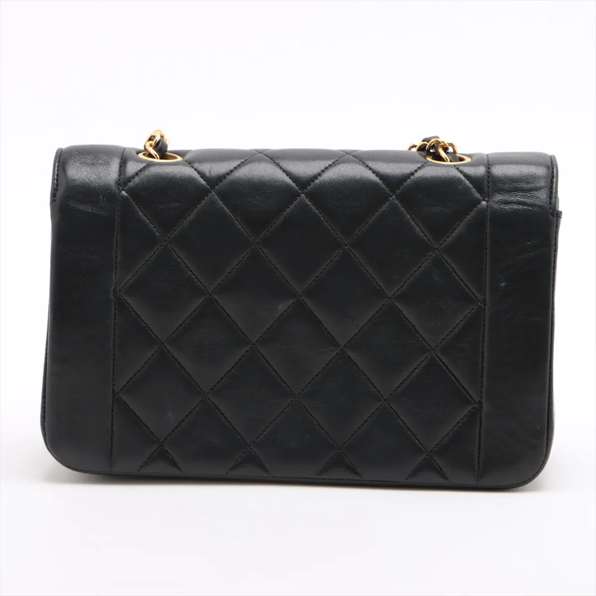 Matelasse Lambskin Single Flap Single Chain Bag Diana Flap Black Gold Hardware — view 2