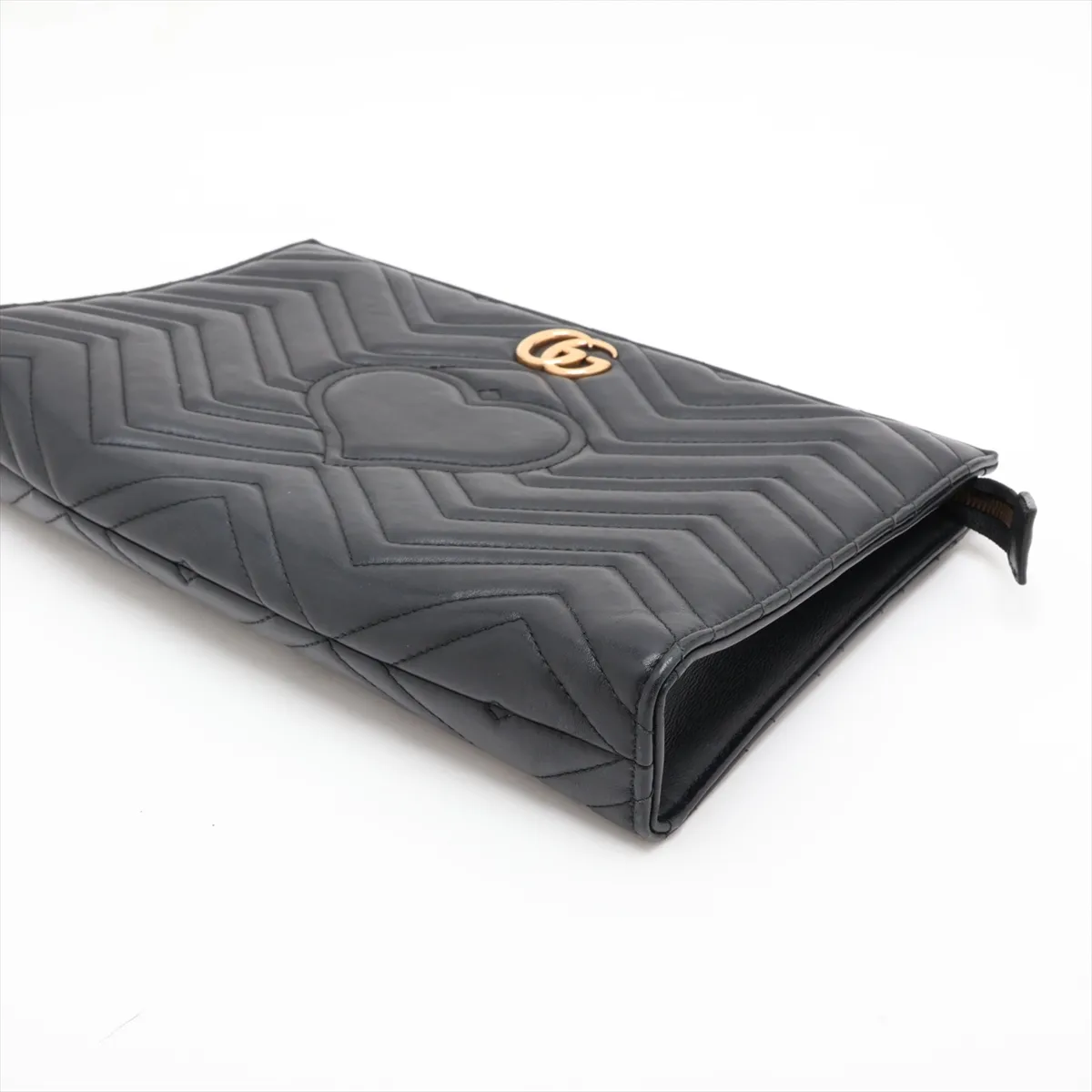 GG Marmont 448450 Leather Clutch Bag, Black — view 3