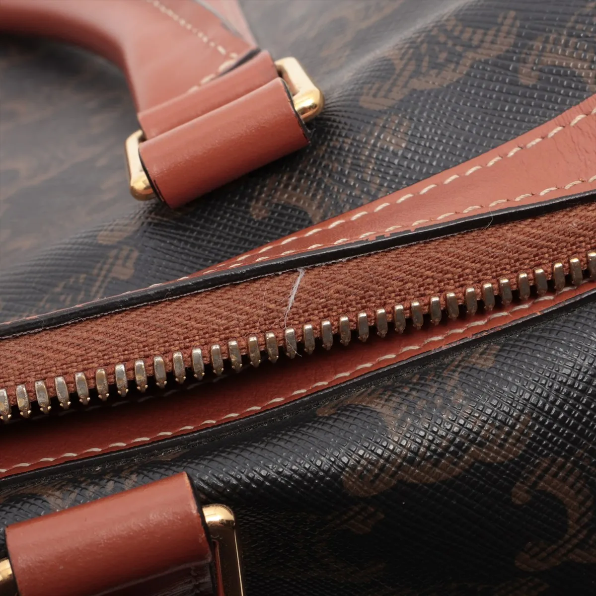 Triomphe PVC x Leather 2WAY Handbag Brown — view 12