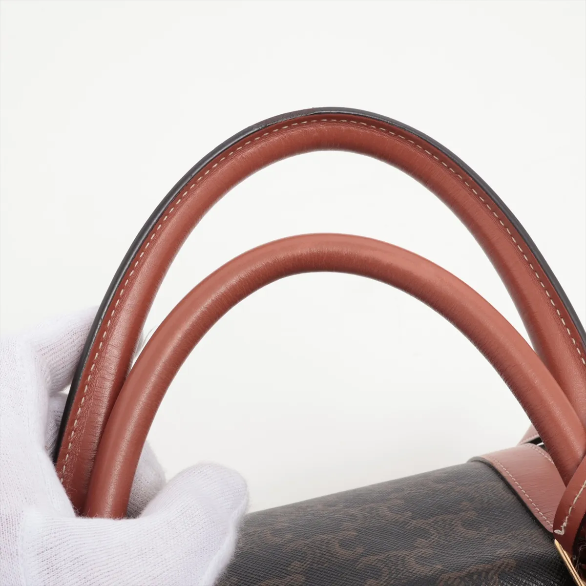 Triomphe PVC x Leather 2WAY Handbag Brown — view 6