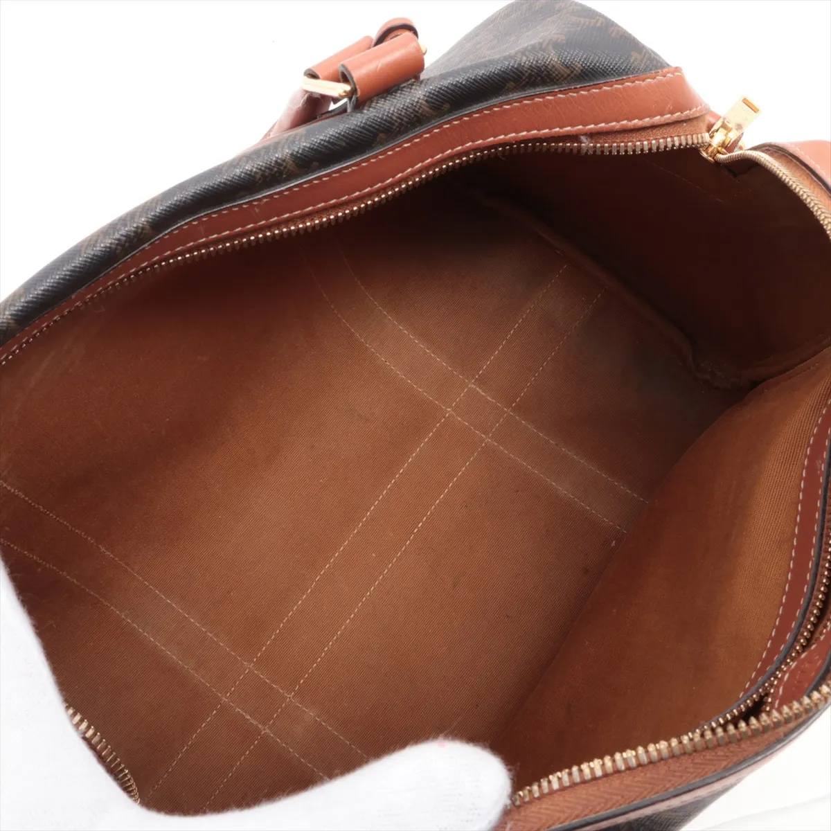 Triomphe PVC x Leather 2WAY Handbag Brown — view 8