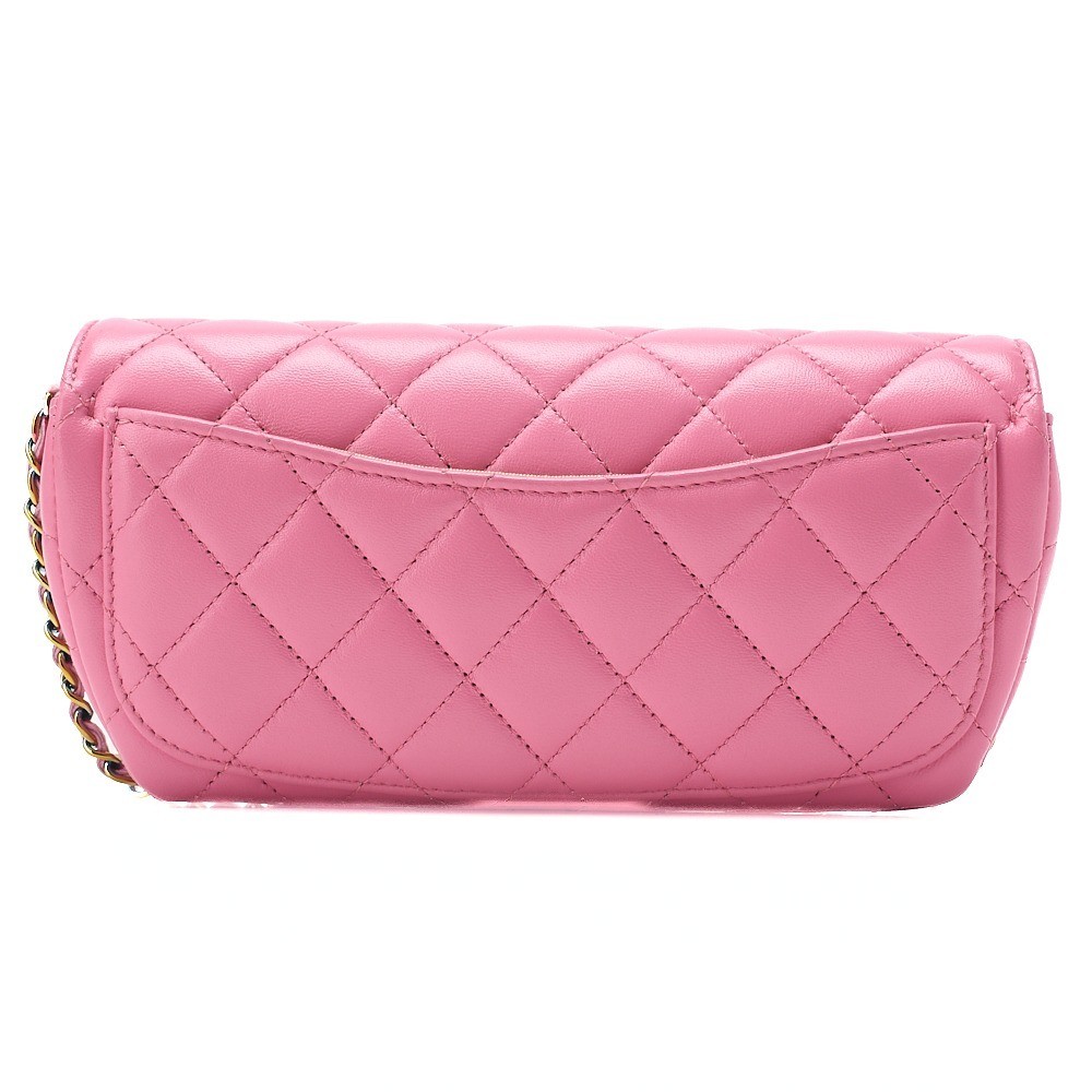 Lambskin Mini Matelassé Eyeglasses Case with Chain Shoulder Strap, Light Pink — view 2