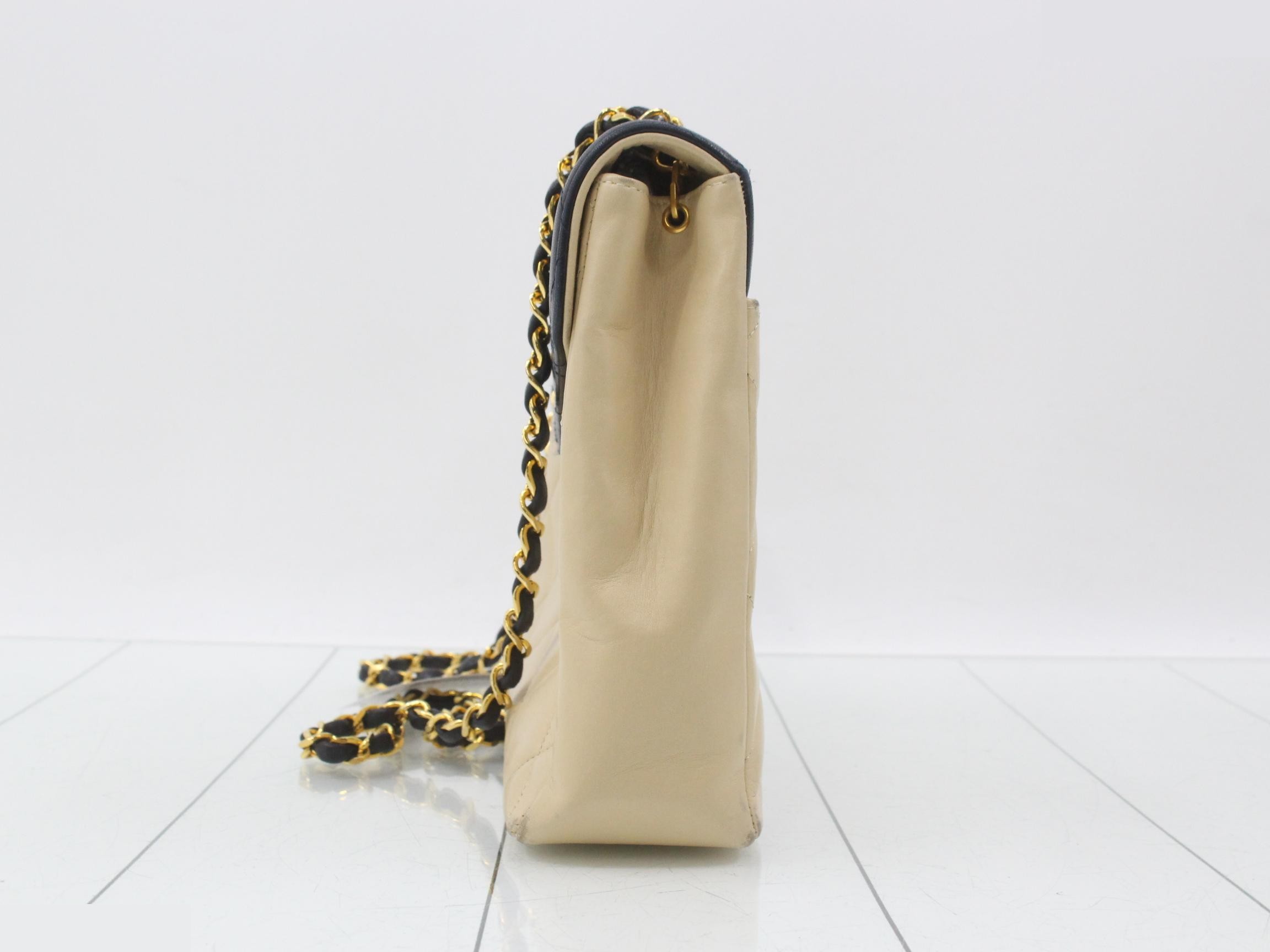 Matelassé Chain Shoulder Bag, Lambskin, Gold Hardware, Beige x Navy — view 3