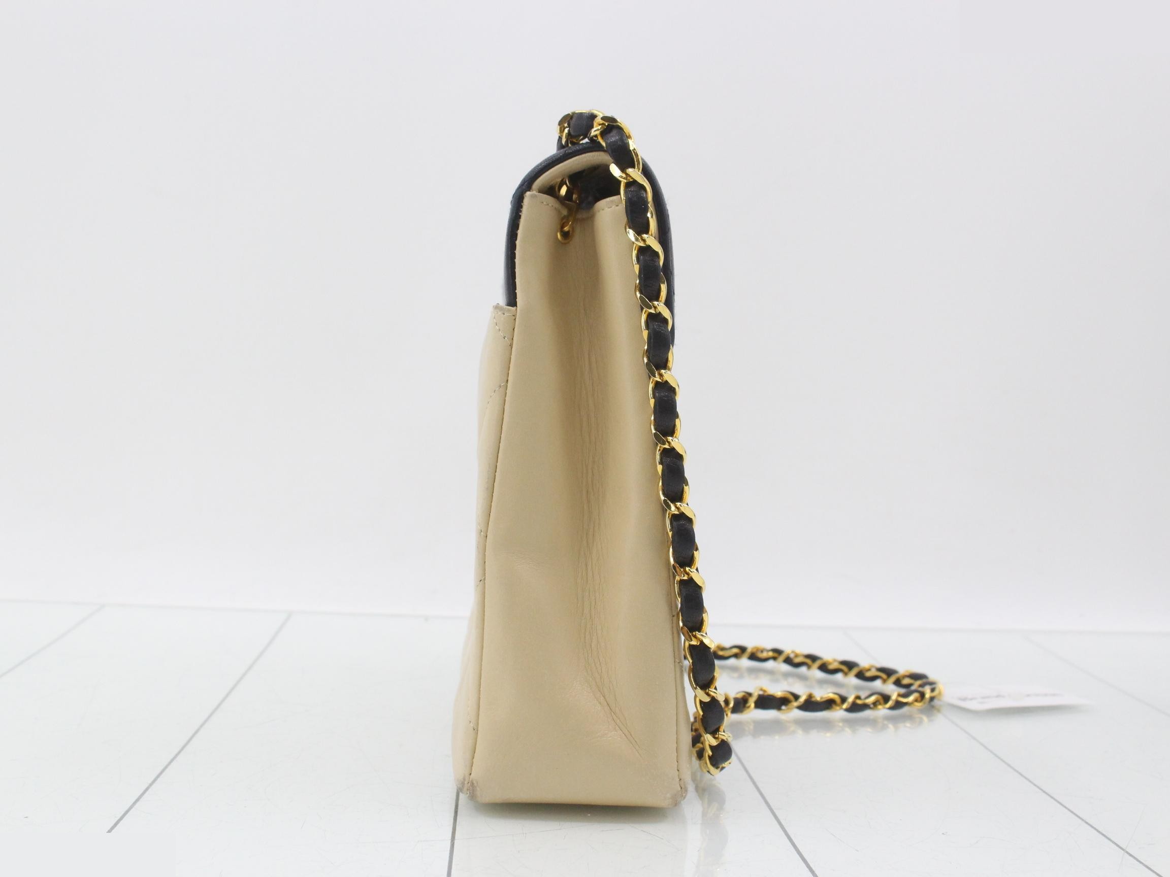 Matelassé Chain Shoulder Bag, Lambskin, Gold Hardware, Beige x Navy — view 4