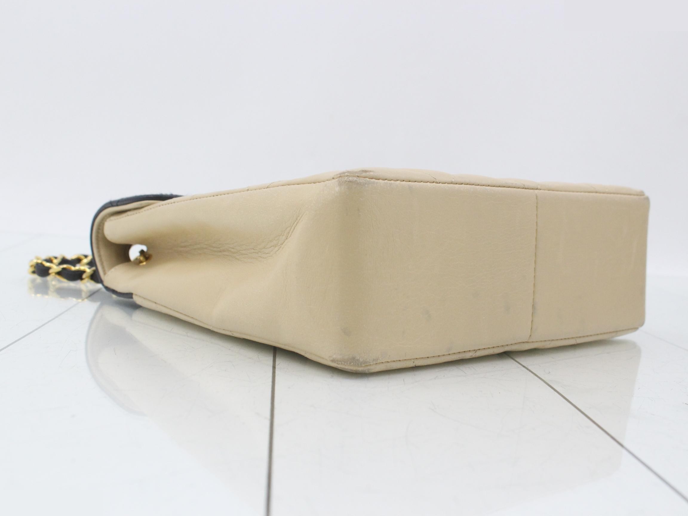 Matelassé Chain Shoulder Bag, Lambskin, Gold Hardware, Beige x Navy — view 5