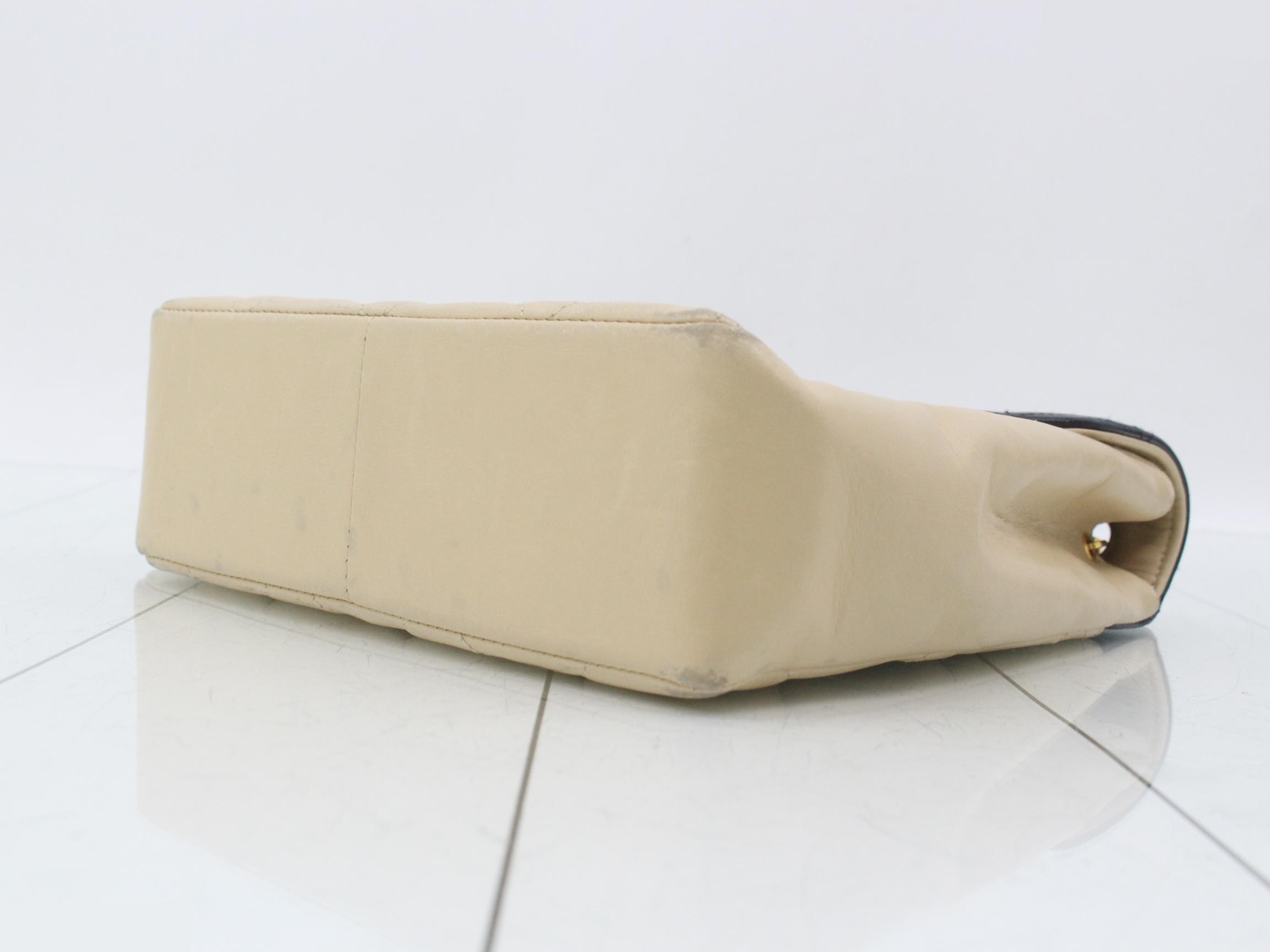 Matelassé Chain Shoulder Bag, Lambskin, Gold Hardware, Beige x Navy — view 6